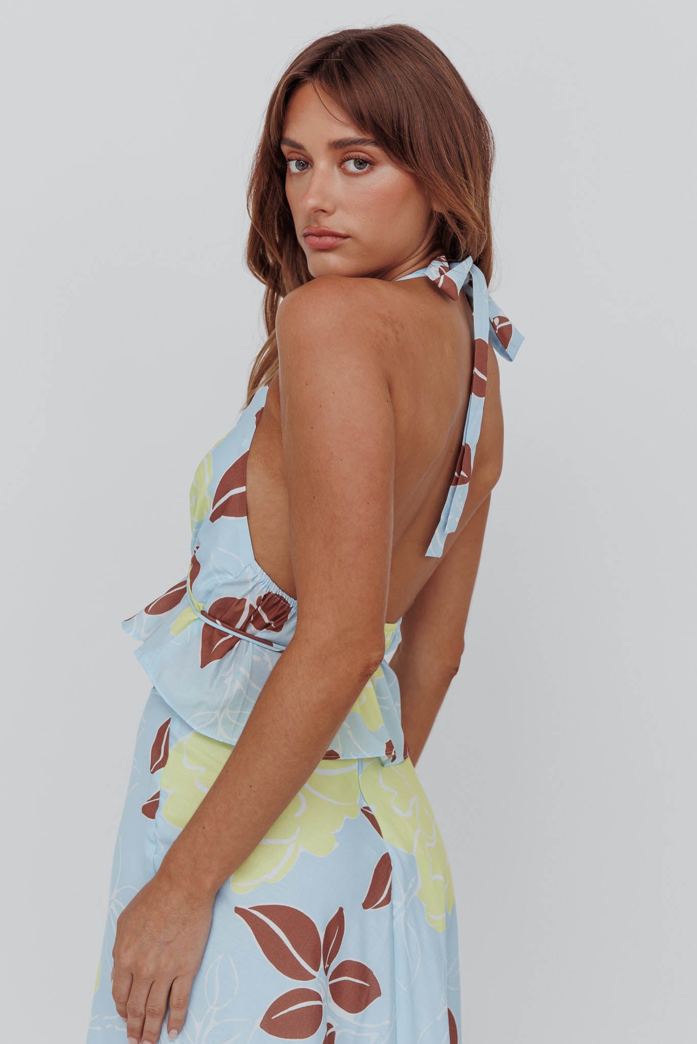 Kika Halterneck Crop Top Floral Blue by Selfie Leslie