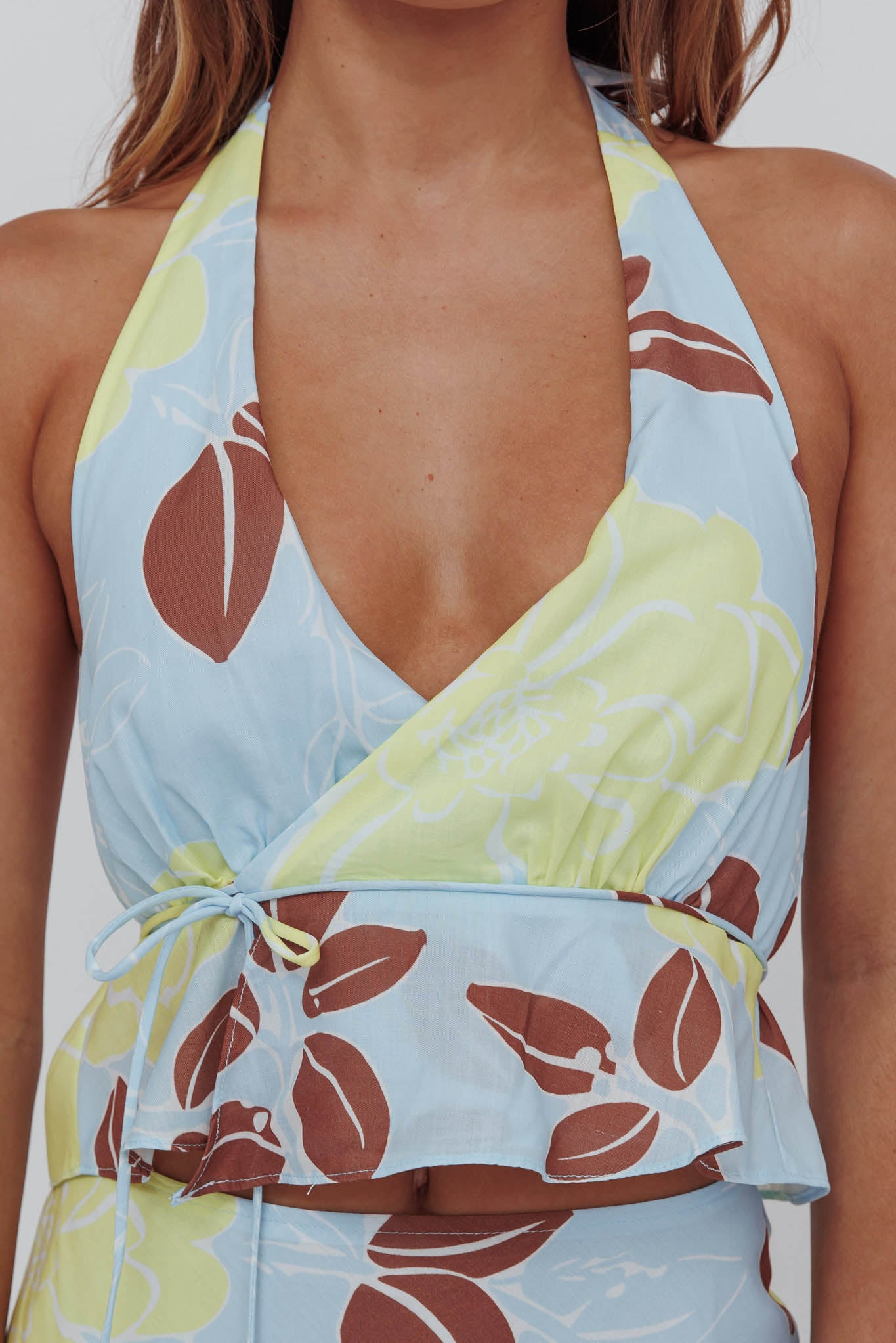 Kika Halterneck Crop Top Floral Blue by Selfie Leslie