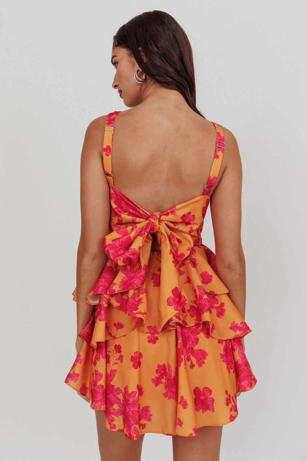 Like Me V-Neck Tied Back Floral Romper Orange by Selfie Leslie