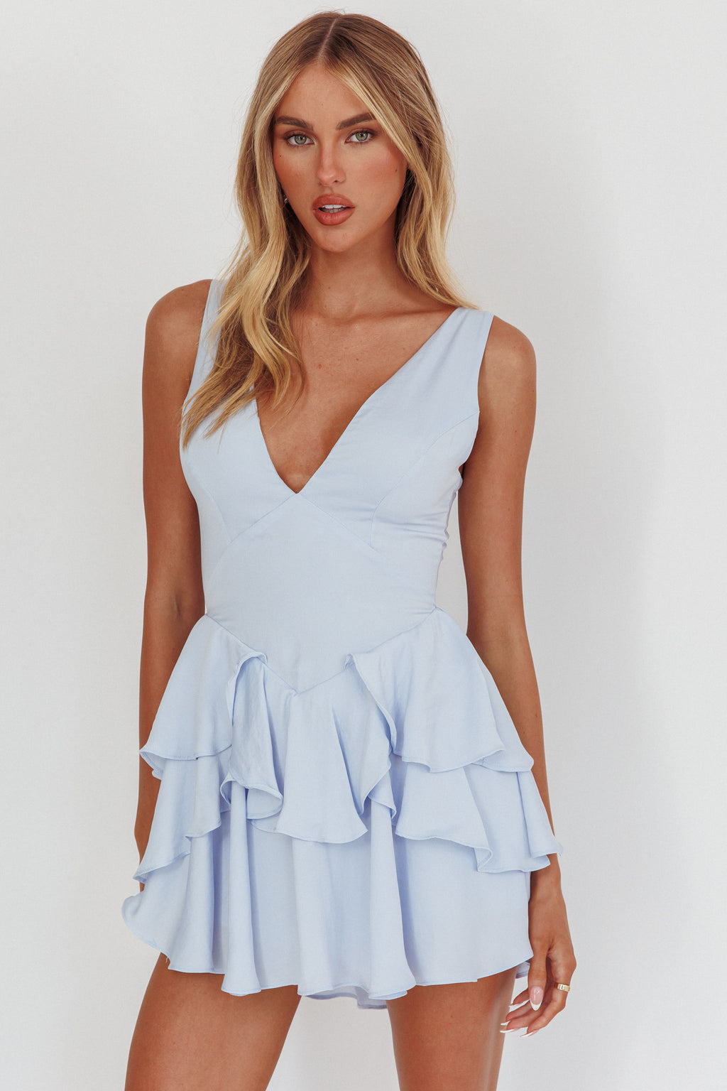 Like Me Tied Back Layered Mini Dress Sky by Selfie Leslie