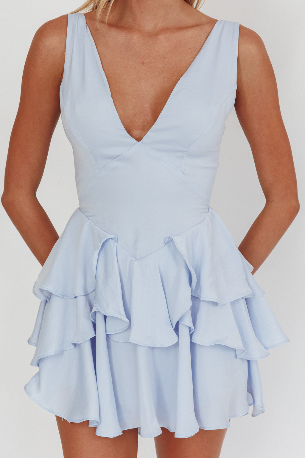 Like Me Tied Back Layered Mini Dress Sky by Selfie Leslie