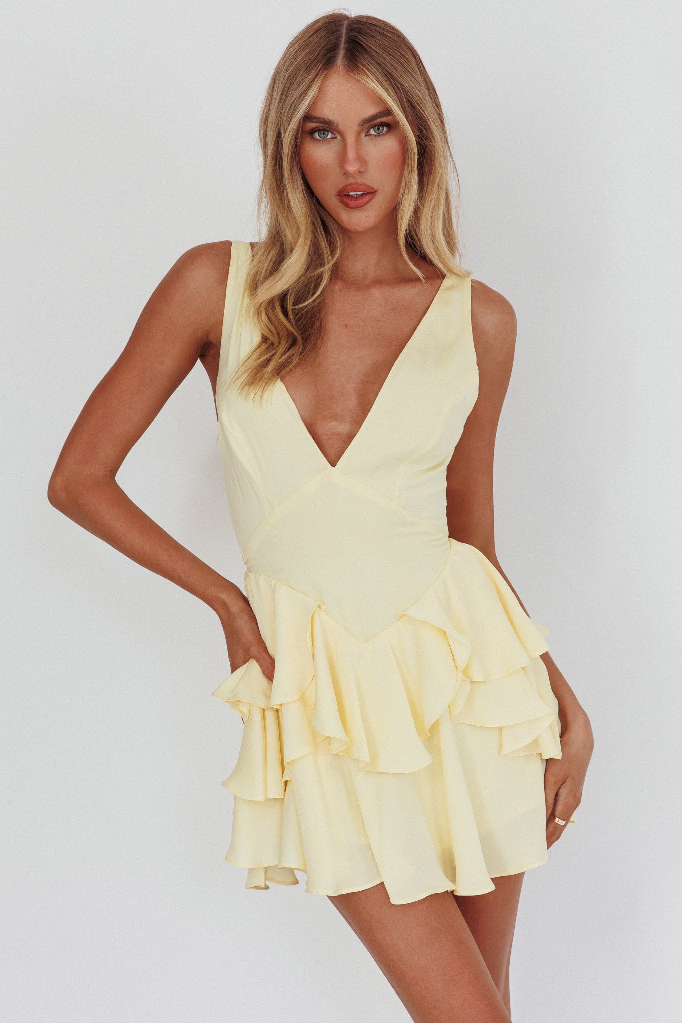 Like Me Tied Back Layered Mini Dress Yellow by Selfie Leslie