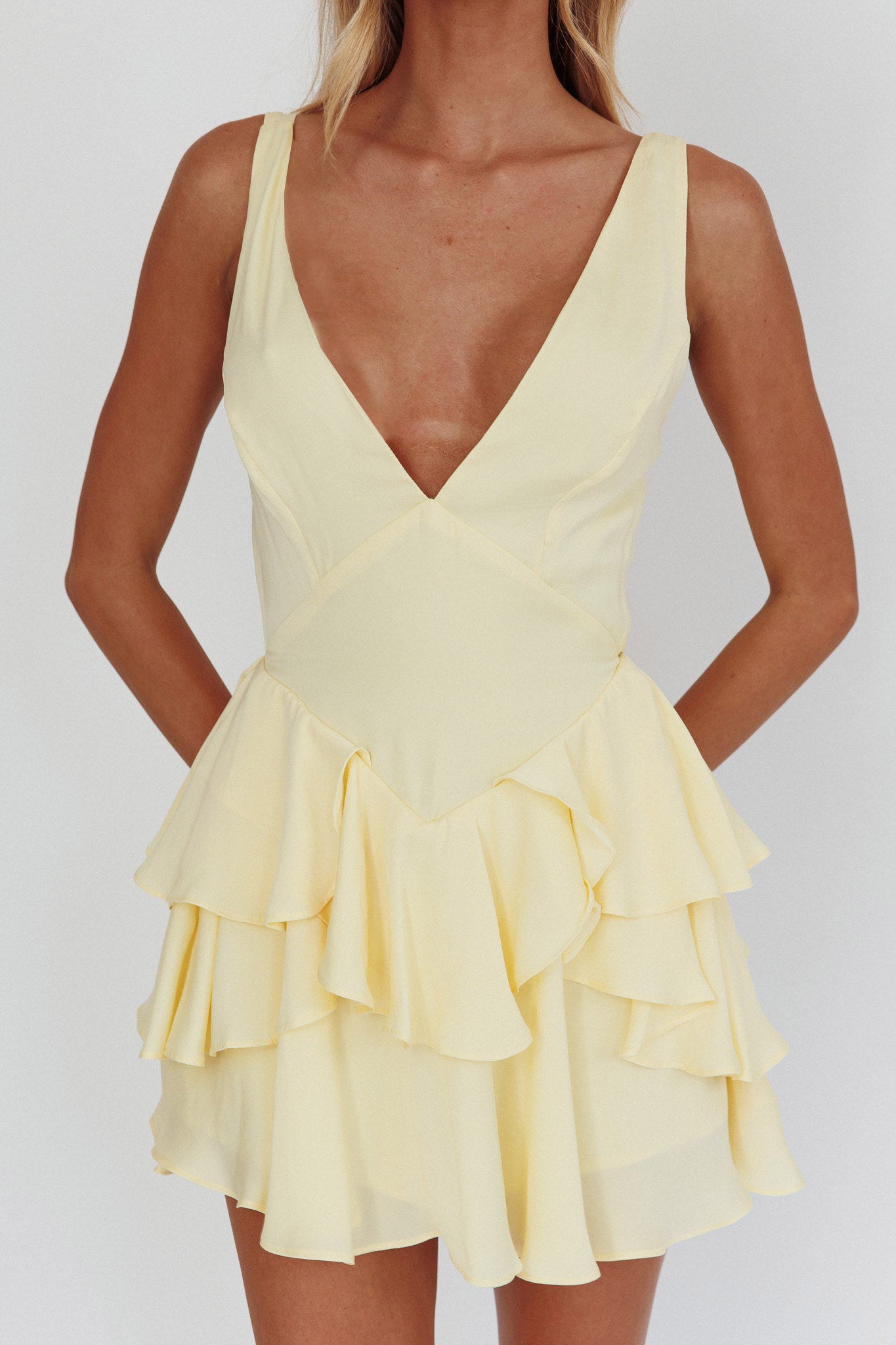 Like Me Tied Back Layered Mini Dress Yellow by Selfie Leslie