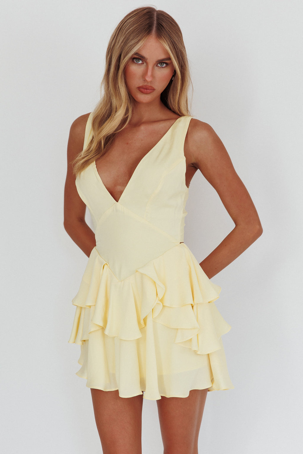 Like Me Tied Back Layered Mini Dress Yellow by Selfie Leslie