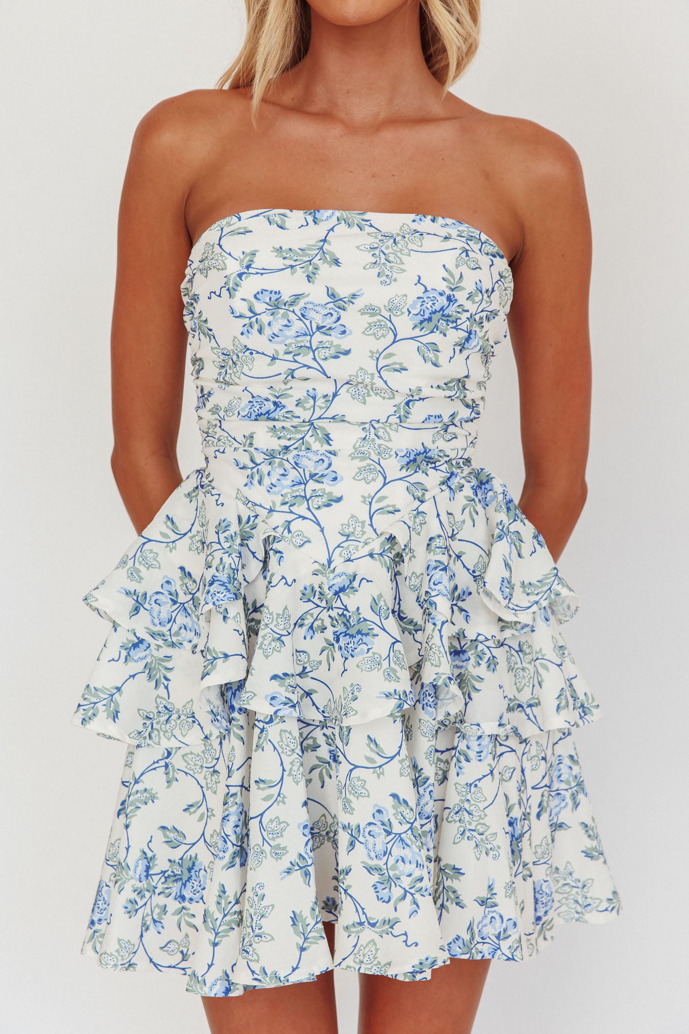 Like Me Tied Back Layered Mini Dress Floral Blue by Selfie Leslie