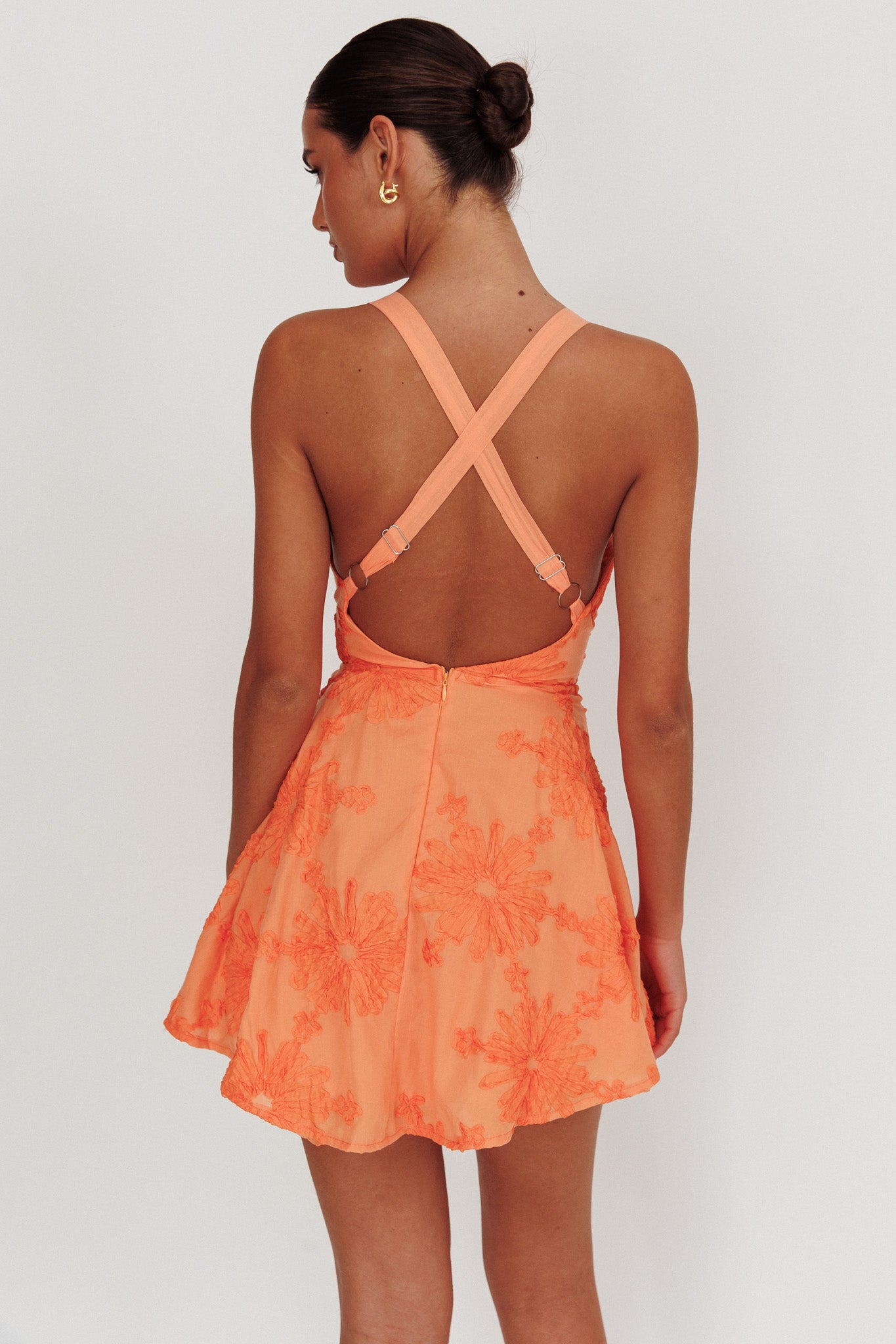 Lavalle Criss-Cross Floral Embellished Mini Dress Orange | Selfie Leslie Lavalle Criss-Cross Floral Embellished Mini Dress Orange | Selfie Leslie