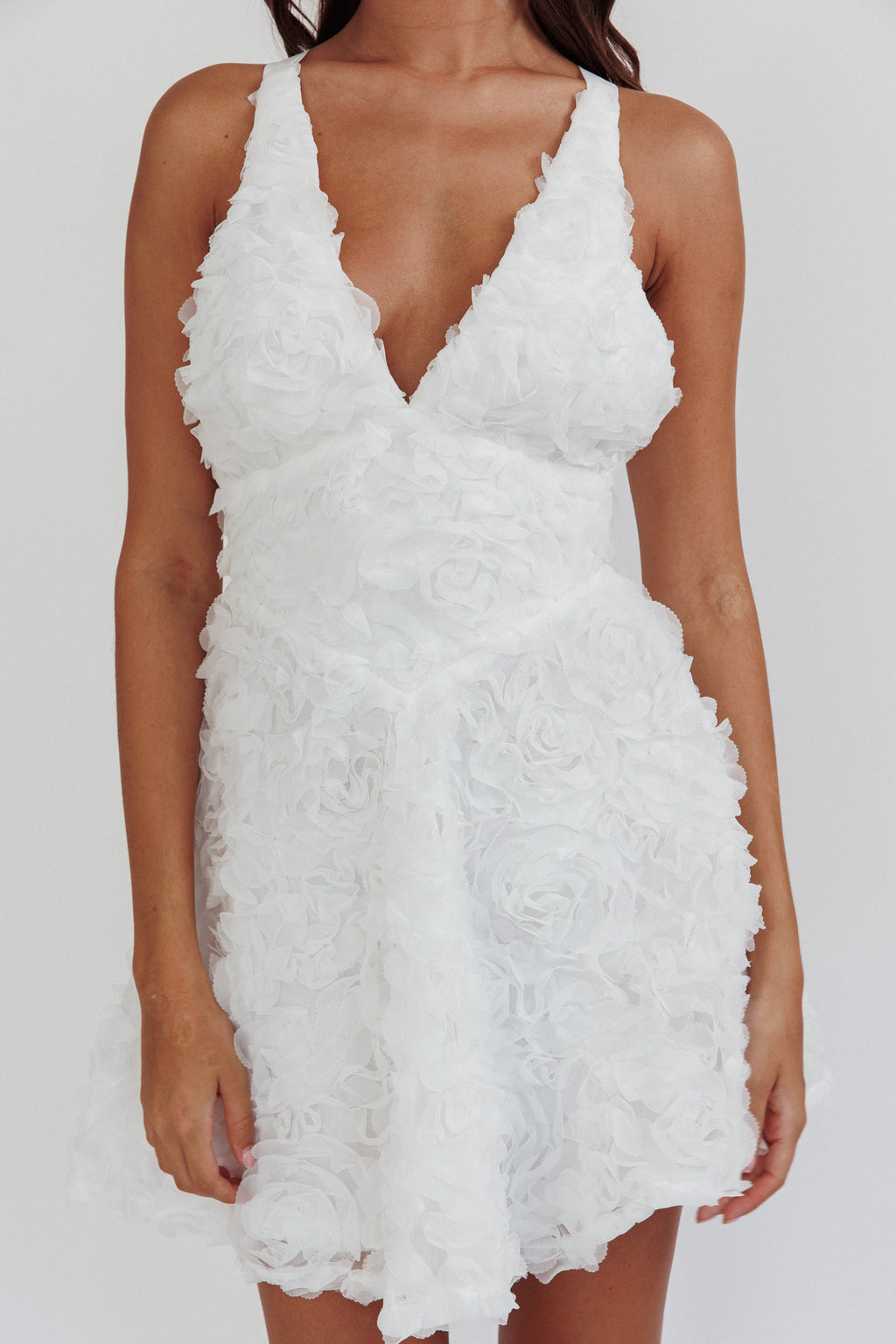 Lavalle Criss-Cross Embellished Mini Dress White by Selfie Leslie