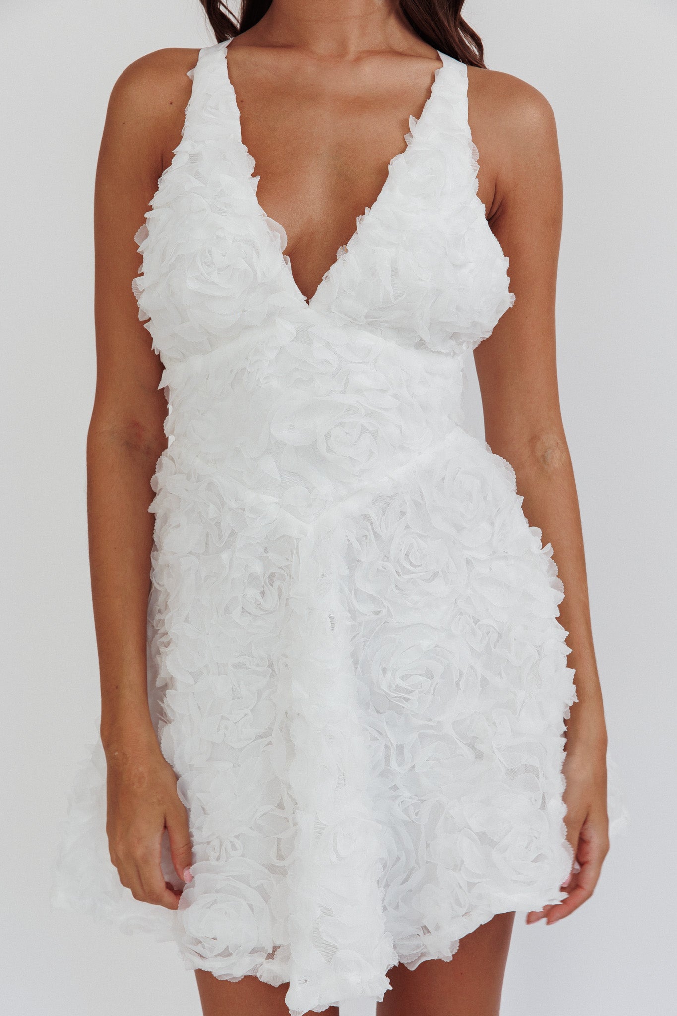 Lavalle Criss-Cross Embellished Mini Dress White by Selfie Leslie