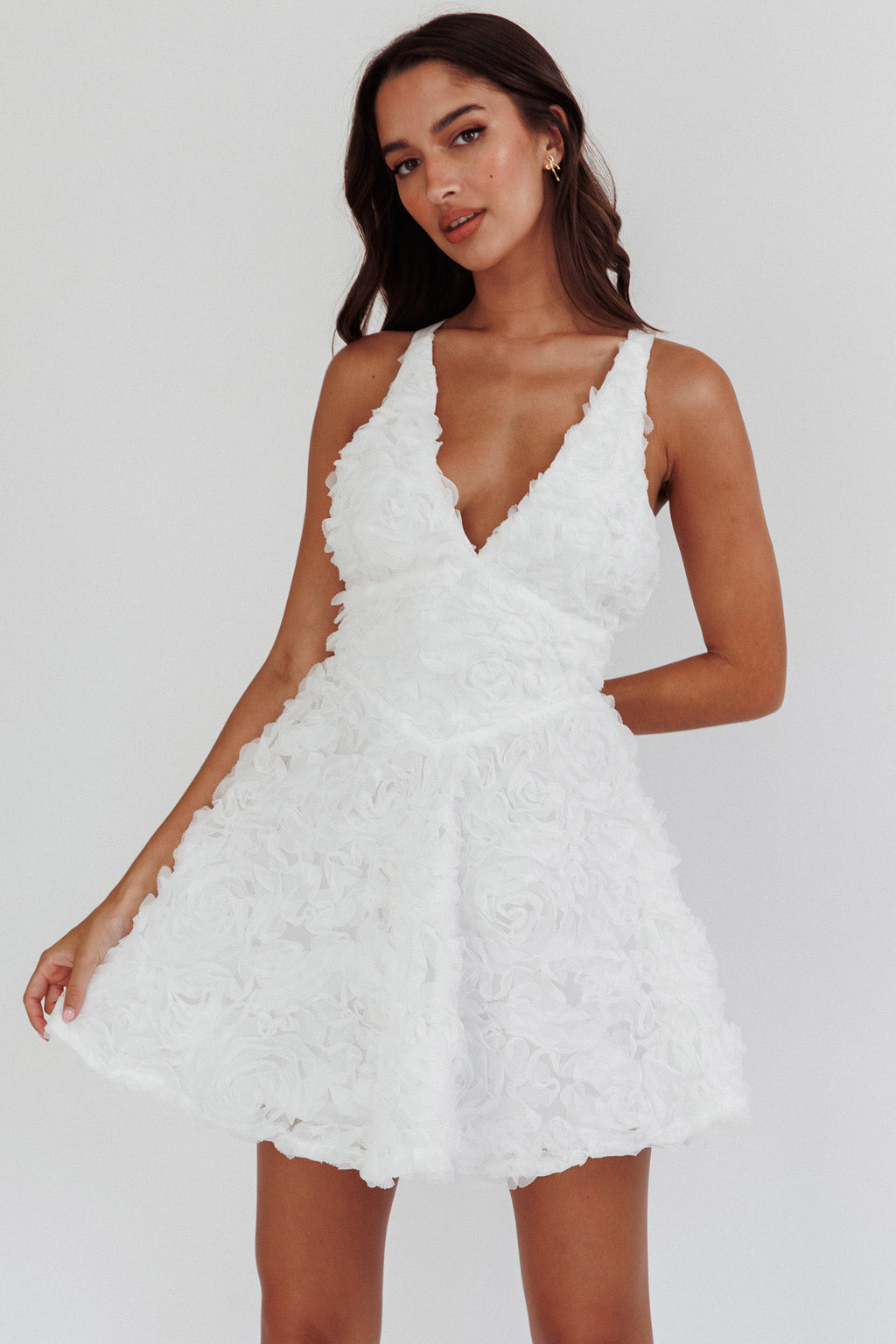 Lavalle Criss-Cross Embellished Mini Dress White by Selfie Leslie