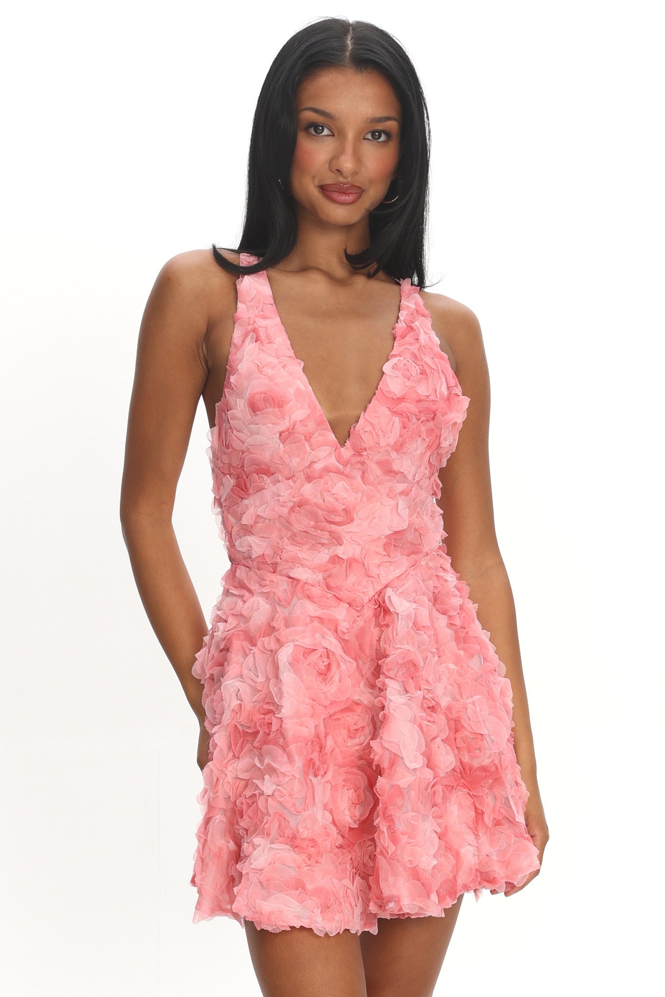 Lavalle Criss-Cross Embellished Mini Dress Pink