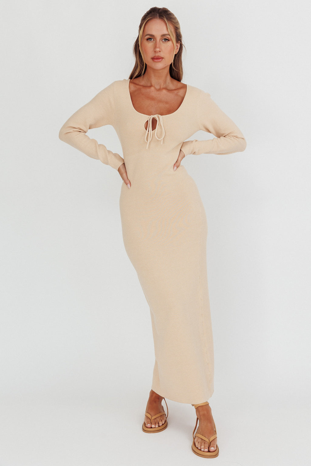Merine Long Sleeve Knit Maxi Dress Sand by Selfie Leslie