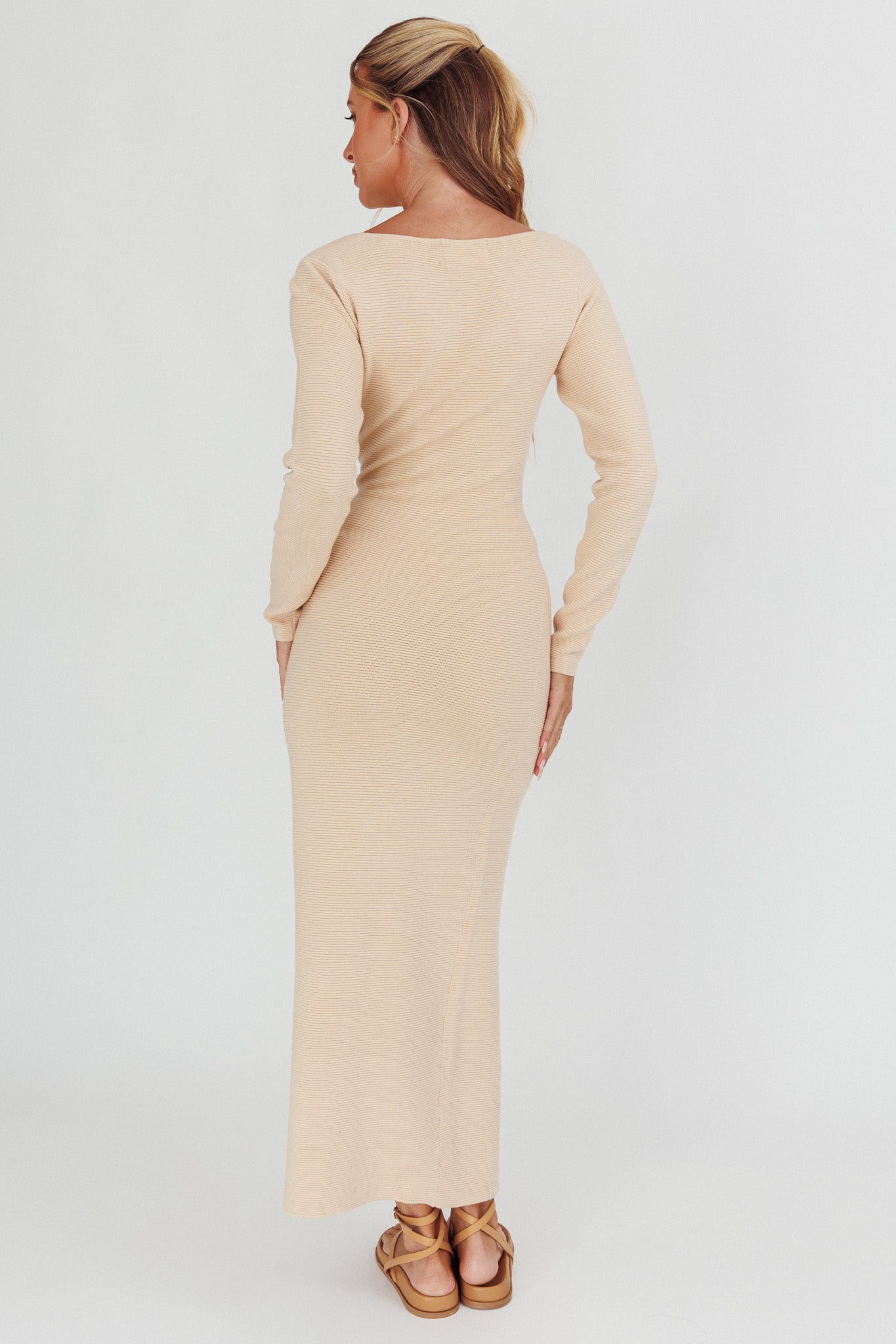 Shop the Merine Long Sleeve Knit Maxi Dress Sand