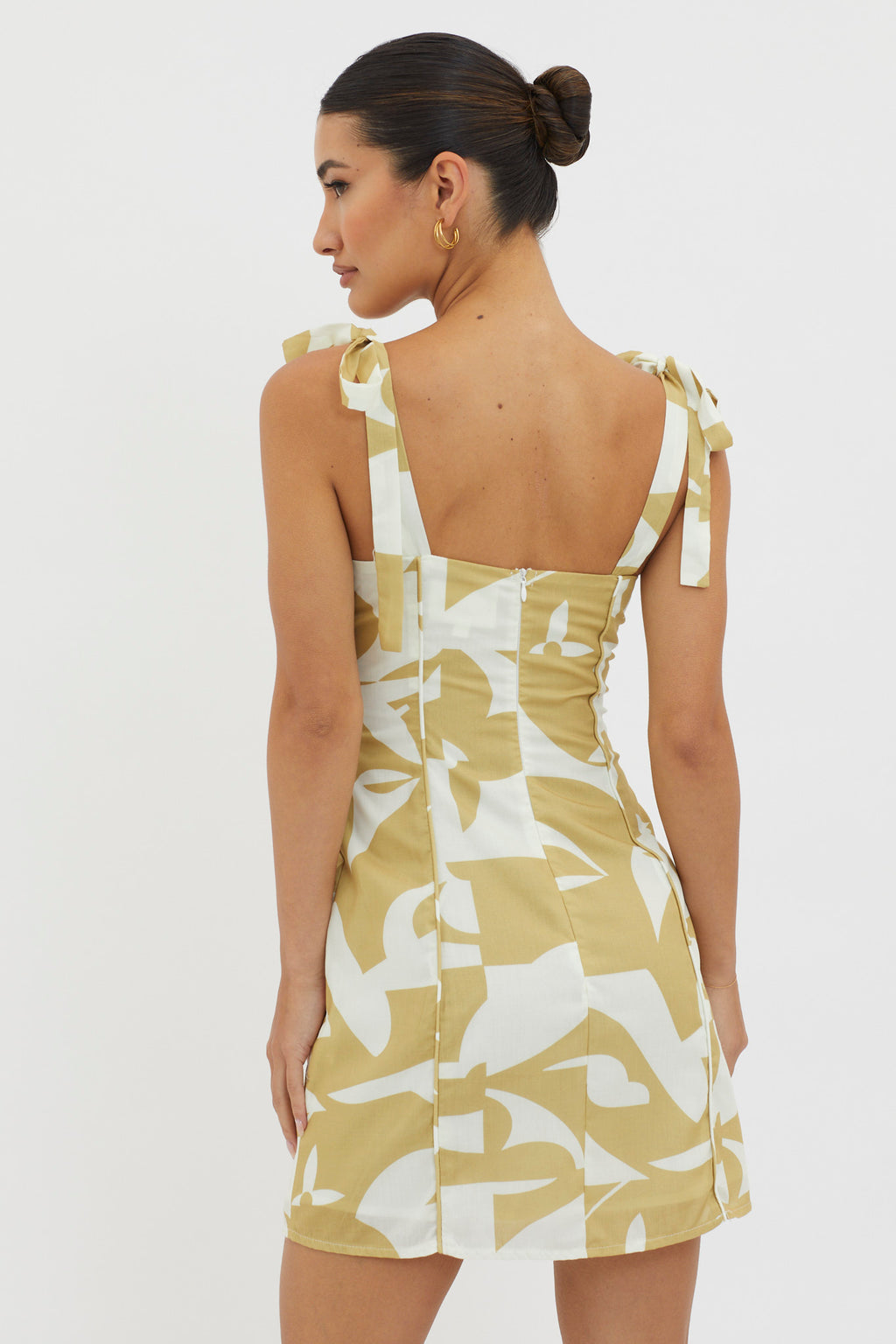 Harrison Tied Shoulder Mini Dress Print Yellow by Selfie Leslie