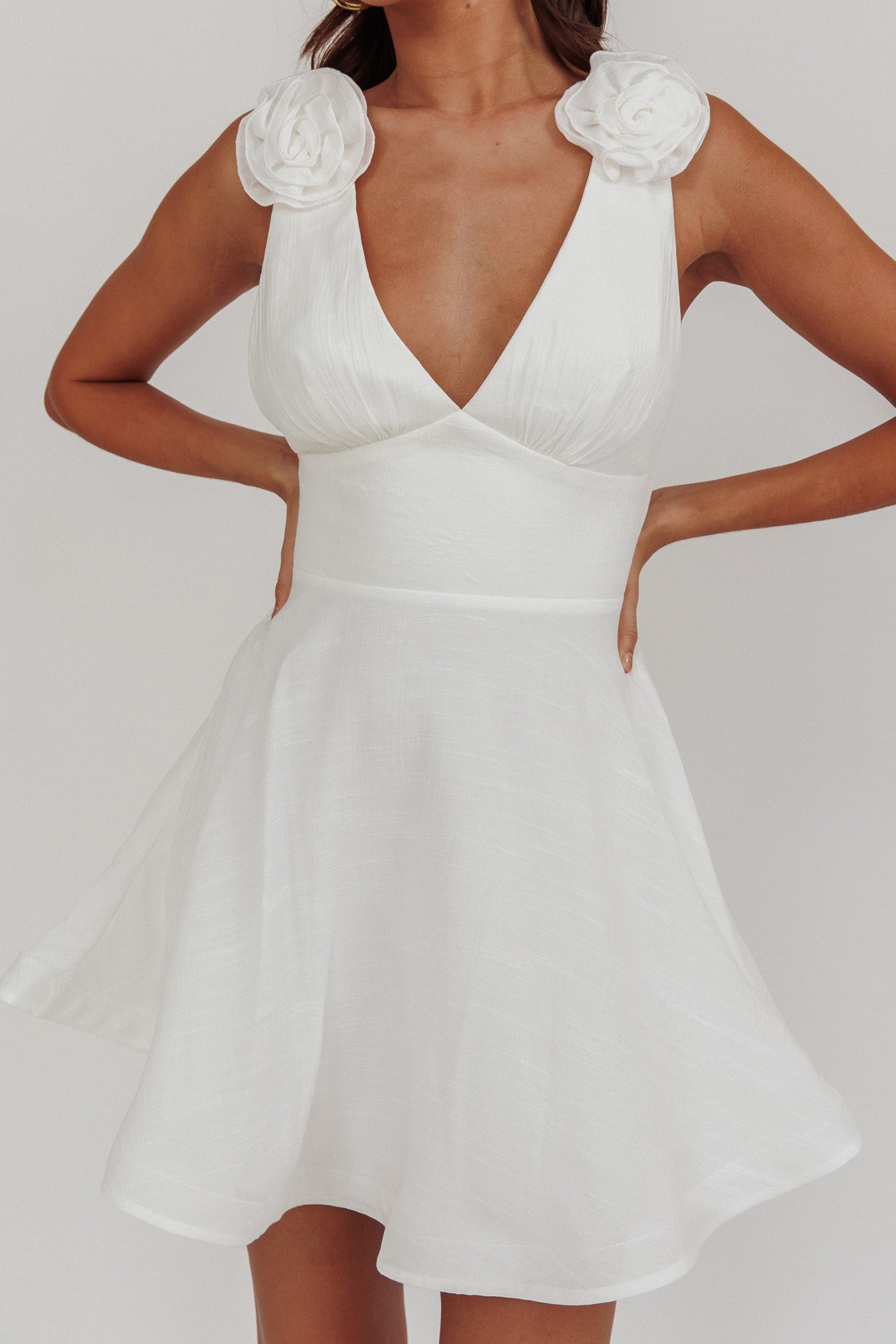 Kalinda Detachable Rose Mini Dress White by Selfie Leslie