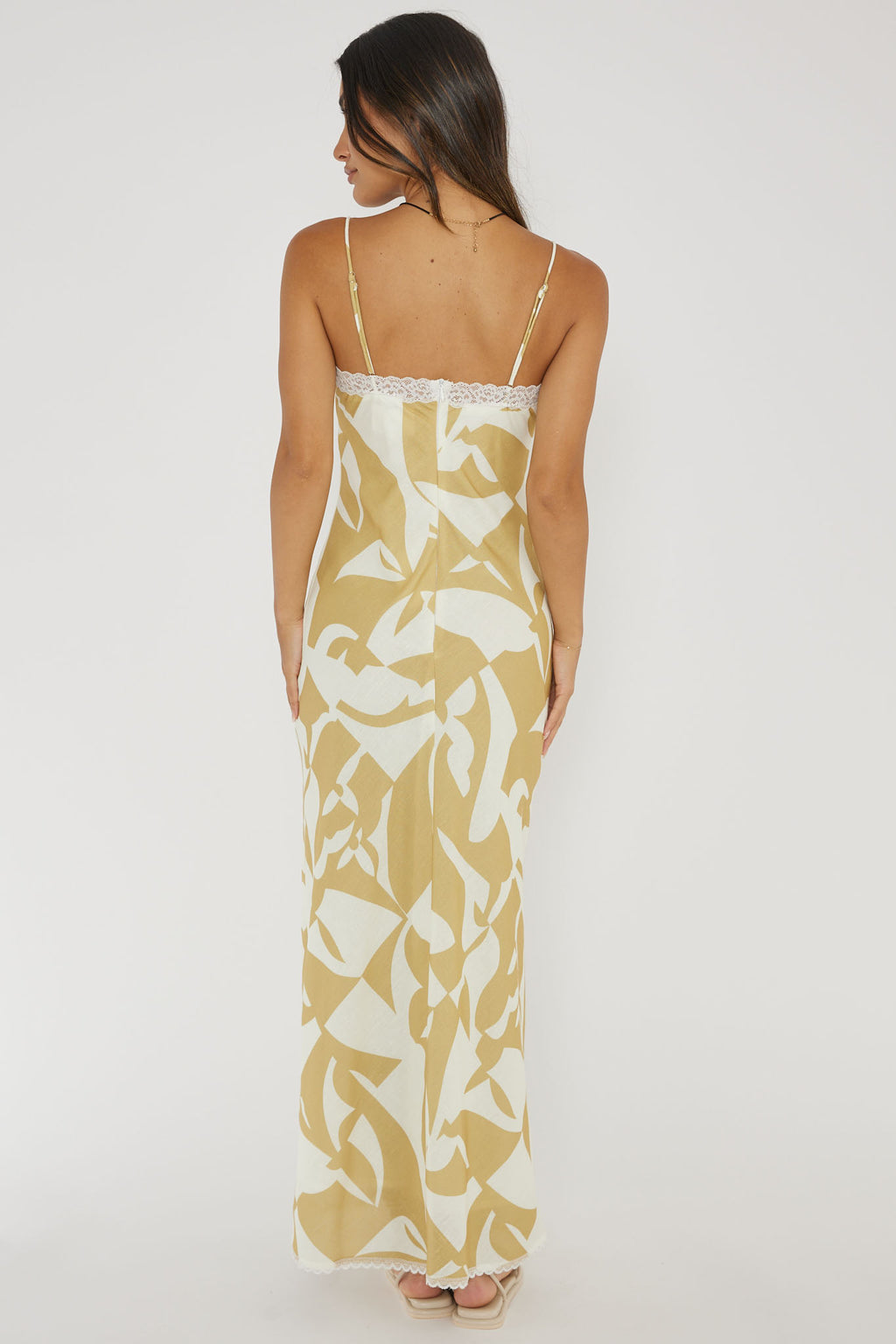 Cali Sunset Lace Trim Maxi Dress Print Yellow by Selfie Leslie