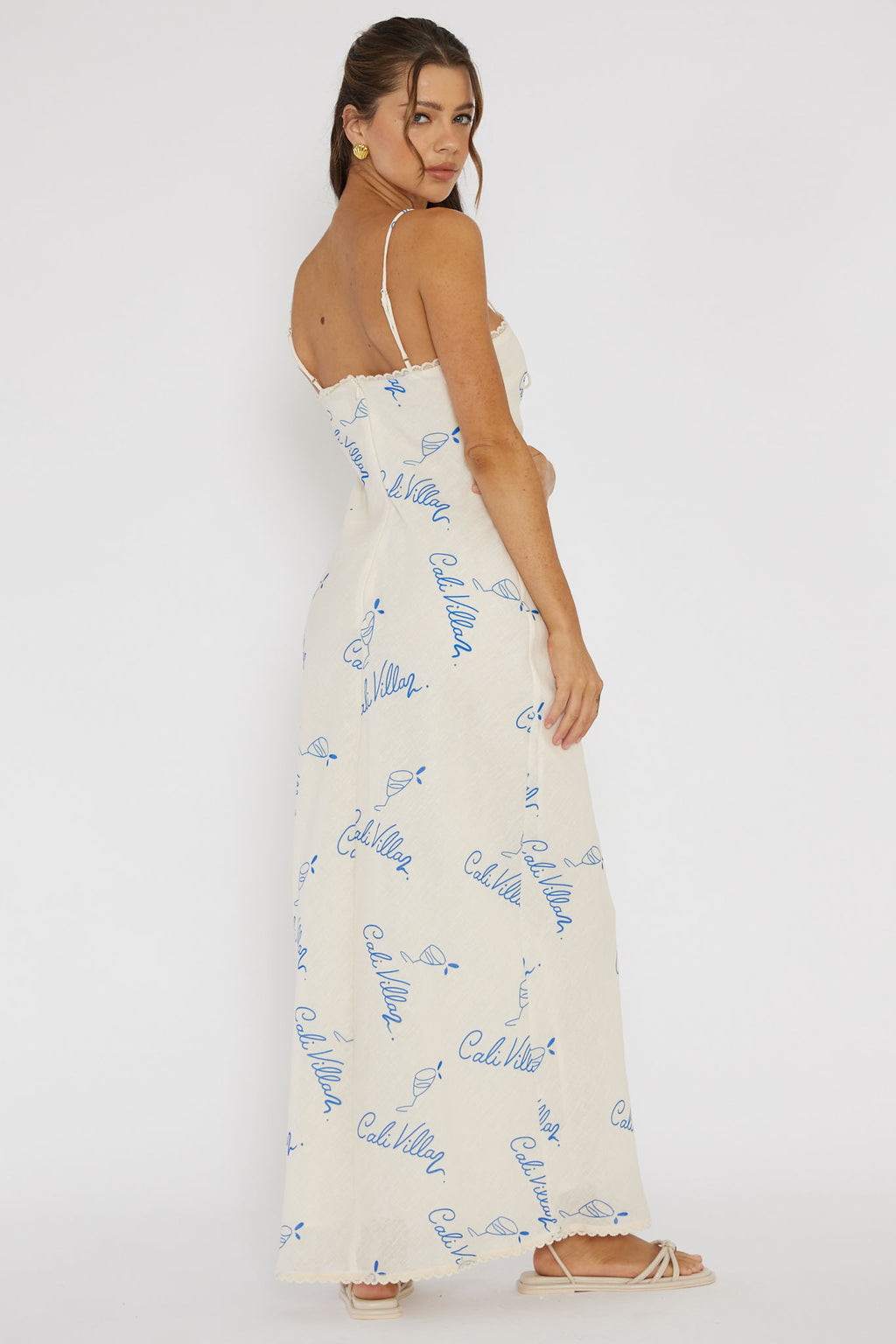 Cali Sunset Lace Trim Maxi Dress Print Blue by Selfie Leslie