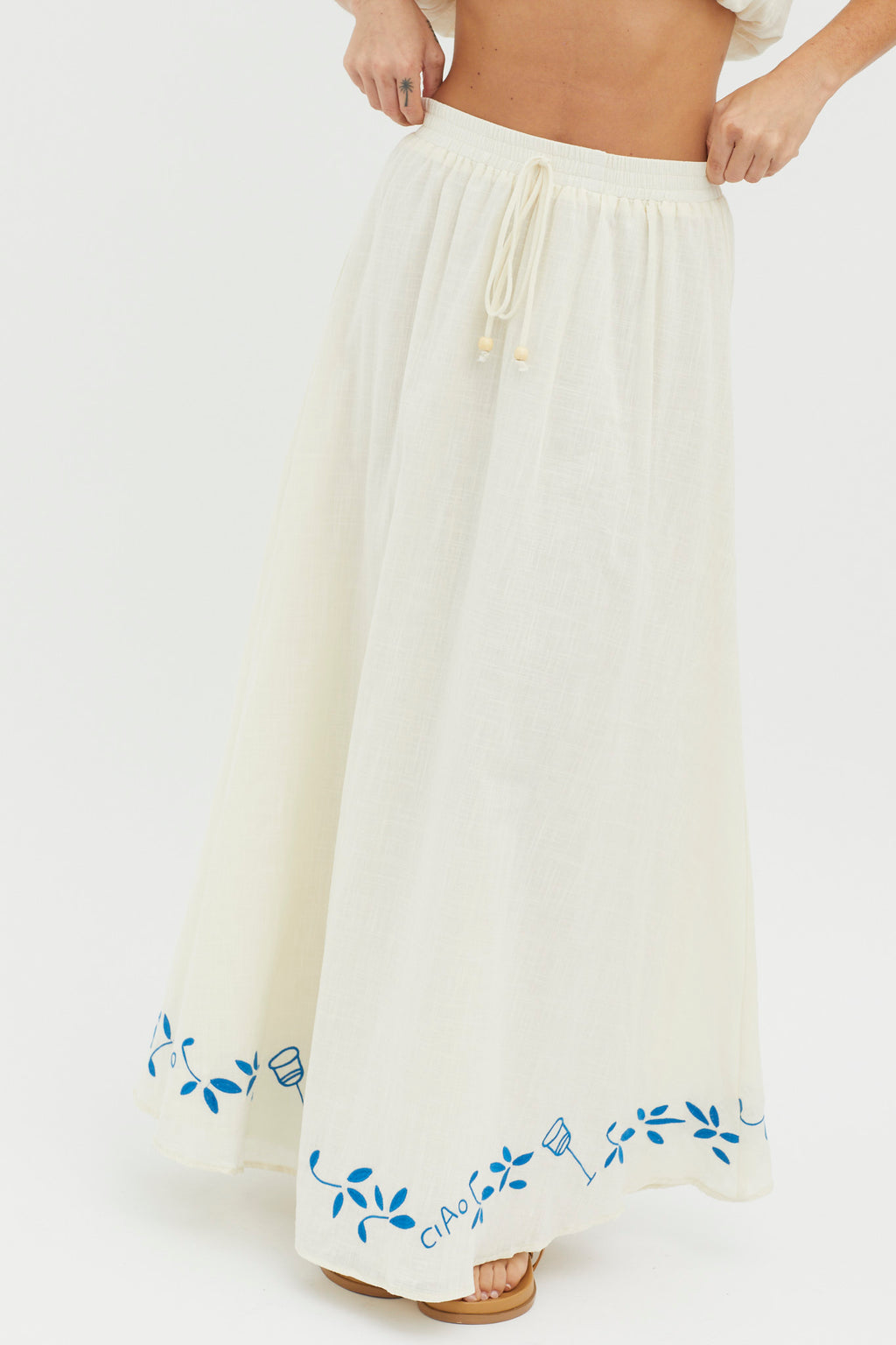 Ritual Embroidered Hem Midi Skirt Beige by Selfie Leslie