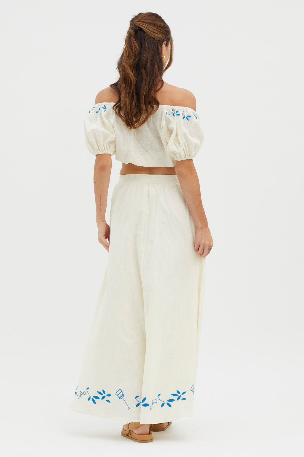 Ritual Embroidered Hem Midi Skirt Beige by Selfie Leslie