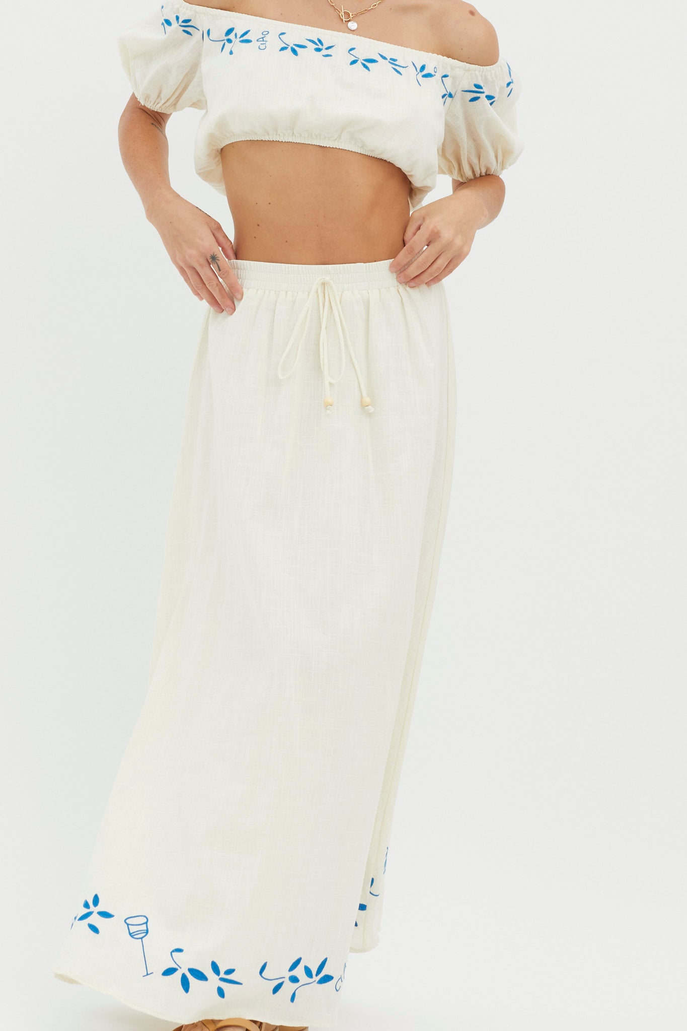 Ritual Embroidered Hem Midi Skirt Beige by Selfie Leslie