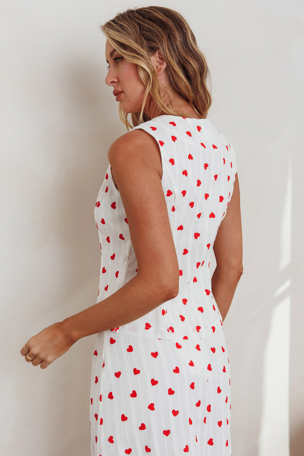Meet Me There Tied Vest Top Hearts White by Selfie Leslie