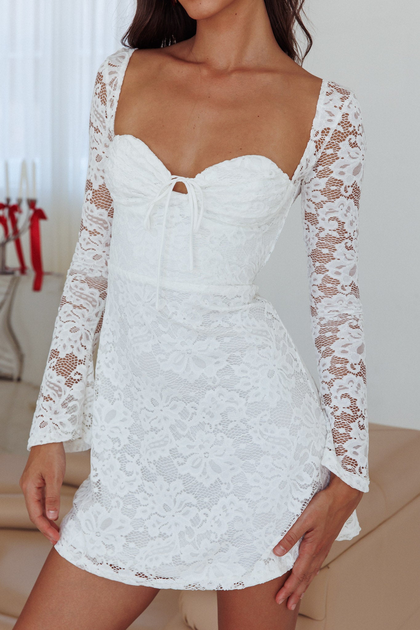 Like An Angel Long Sleeve Lace Dress White - XL Like An Angel Long Sleeve Lace Dress White - XL