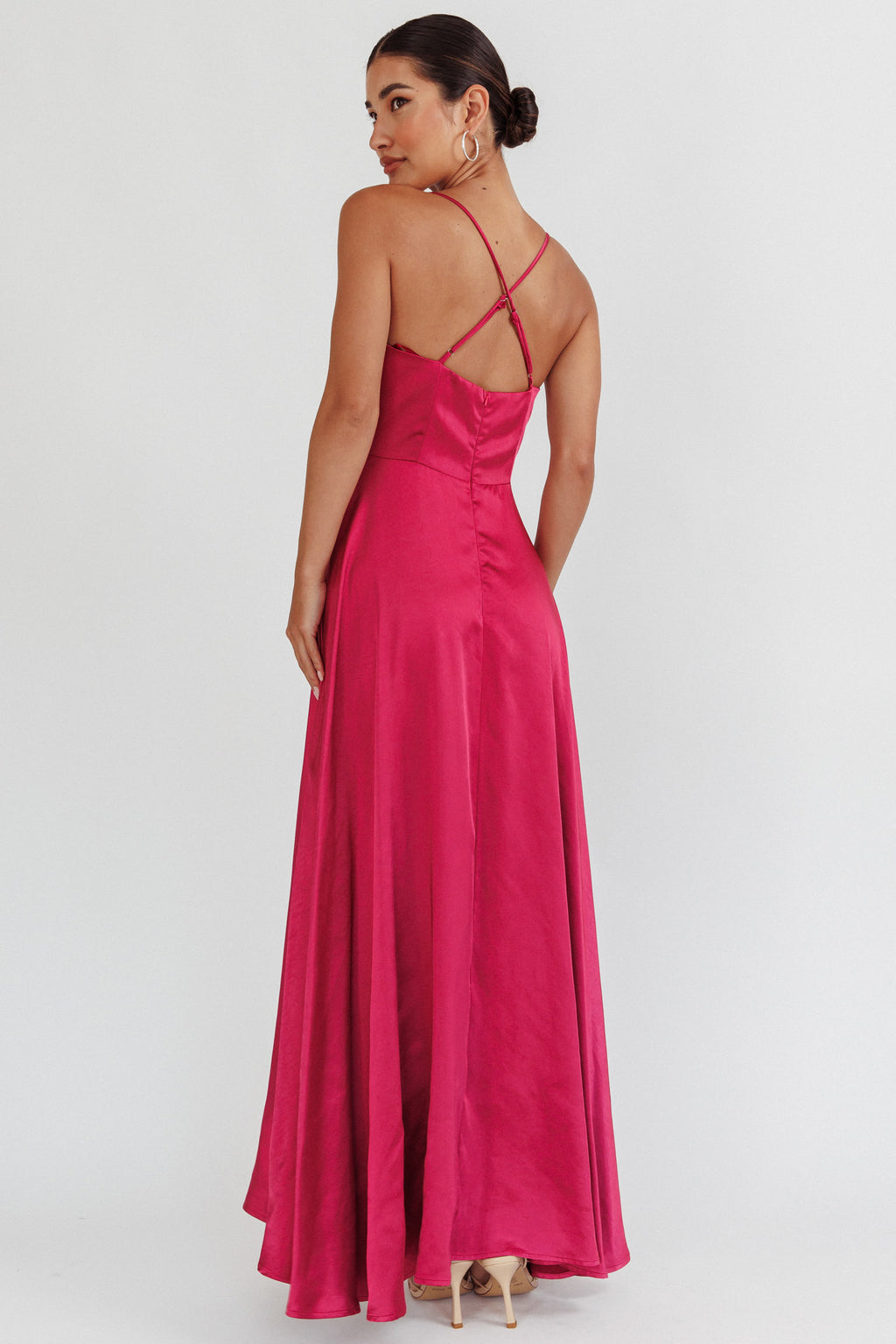 Inner Light Gathered Bust Split Maxi Dress Wine by Selfie Leslie