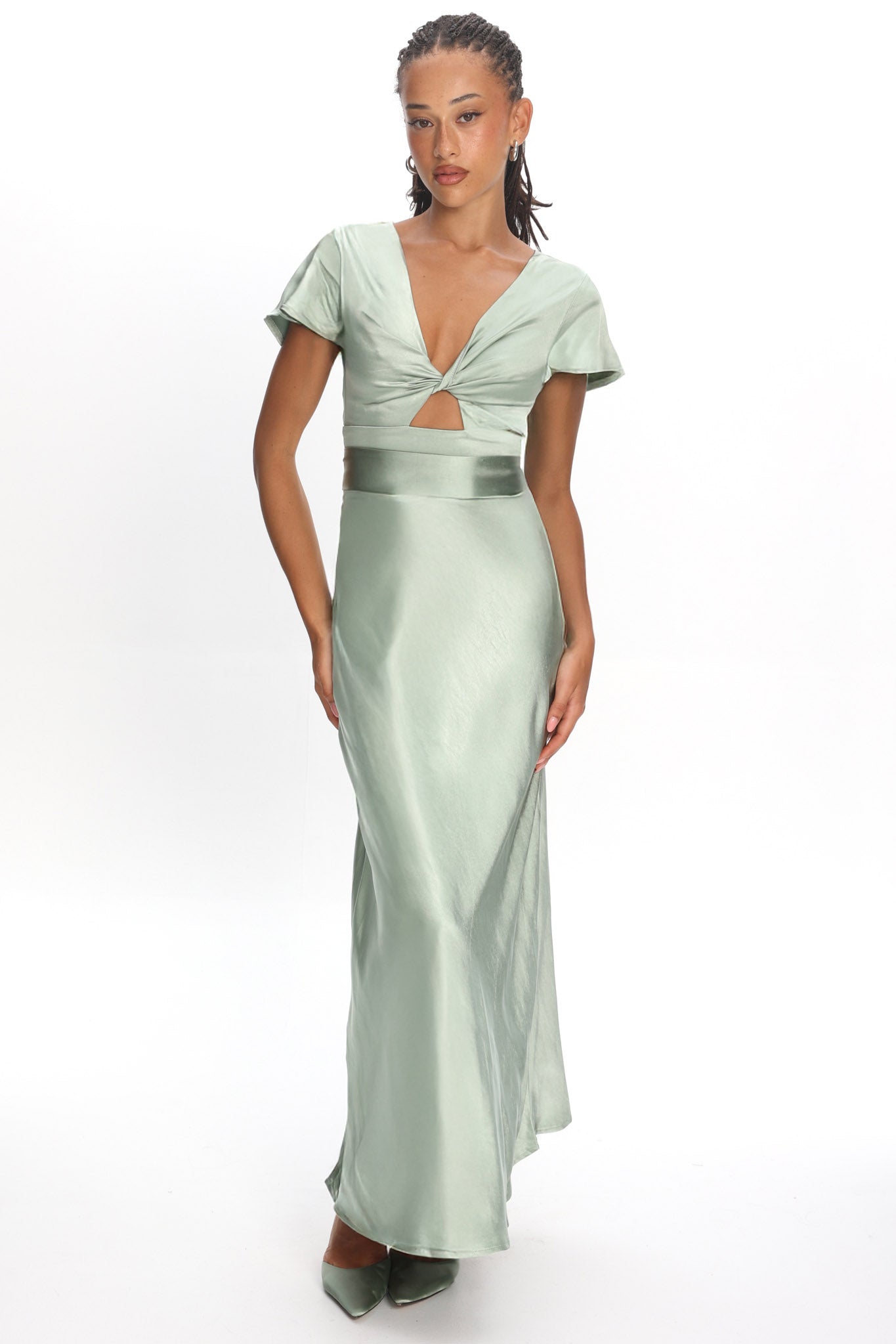 Irena Twist Bust Short Sleeve Dress Sage Selfie Leslie