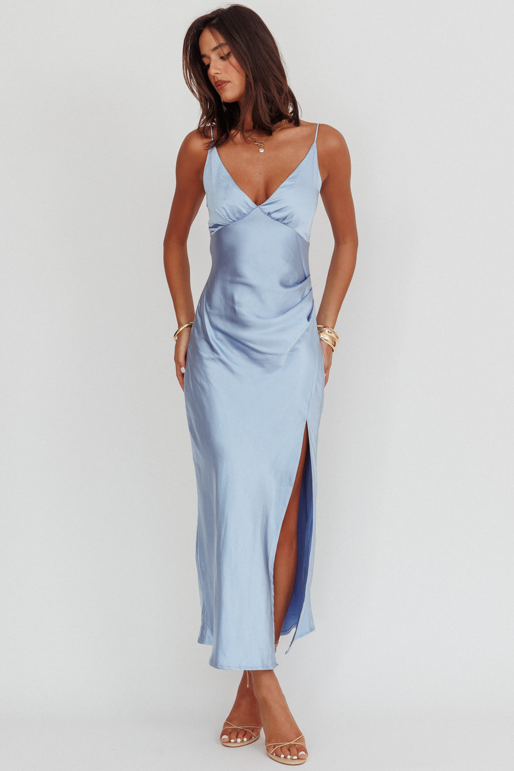 Marlie Side Pleat Maxi Dress Blue Marlie Side Pleat Maxi Dress Blue