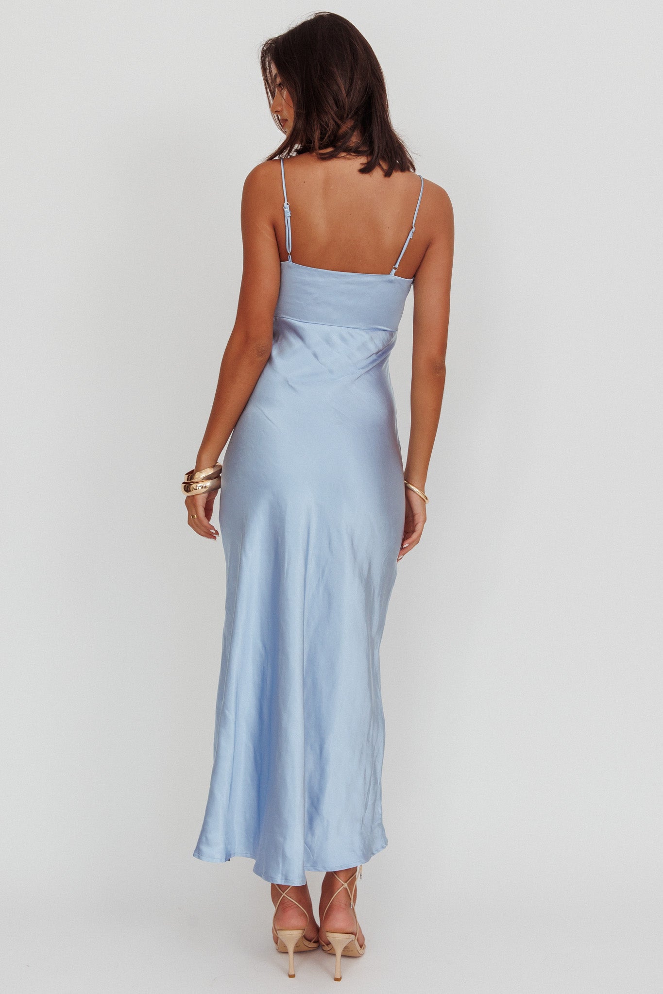 Marlie Side Pleat Maxi Dress Blue– Selfie Leslie