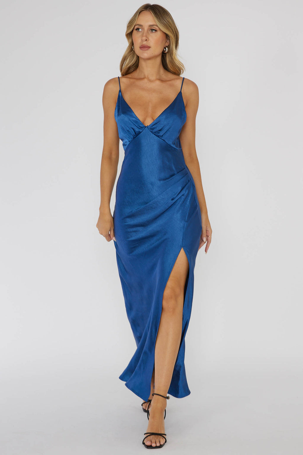 Marlie Side Pleat Maxi Dress Navy by Selfie Leslie