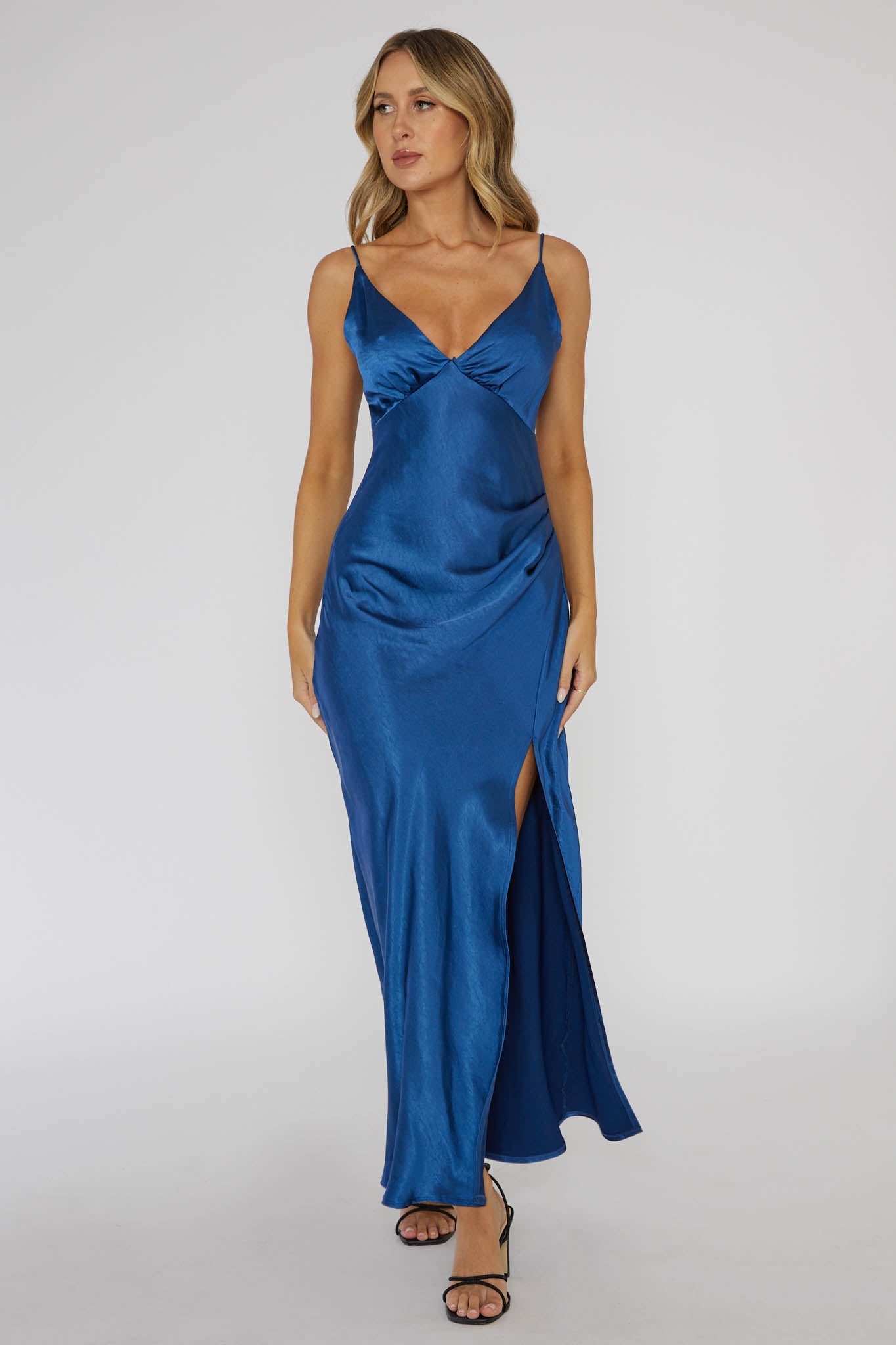 Marlie Side Pleat Maxi Dress Navy by Selfie Leslie