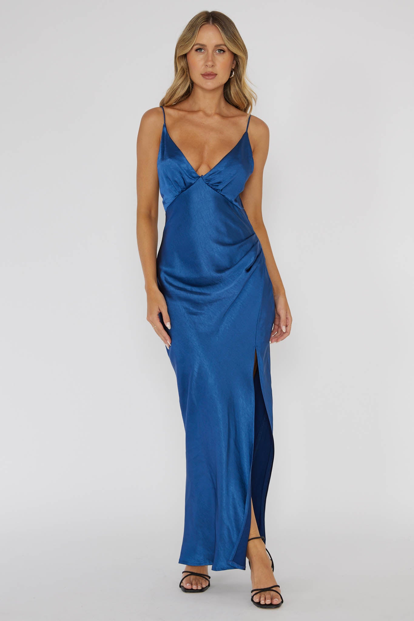 Marlie Side Pleat Maxi Dress Navy | Selfie Leslie