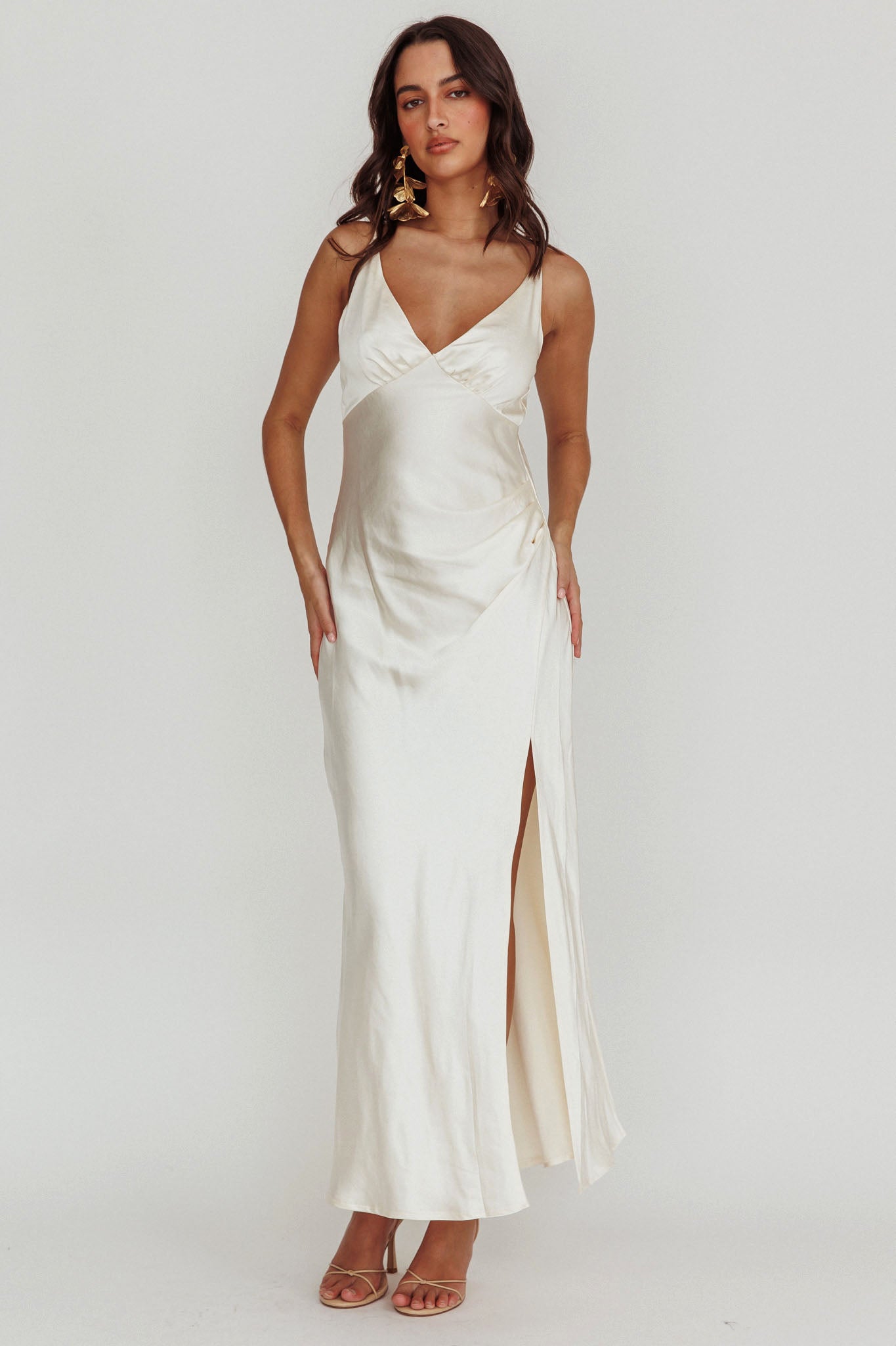 Marlie Side Pleat Maxi Dress Oyster by Selfie Leslie