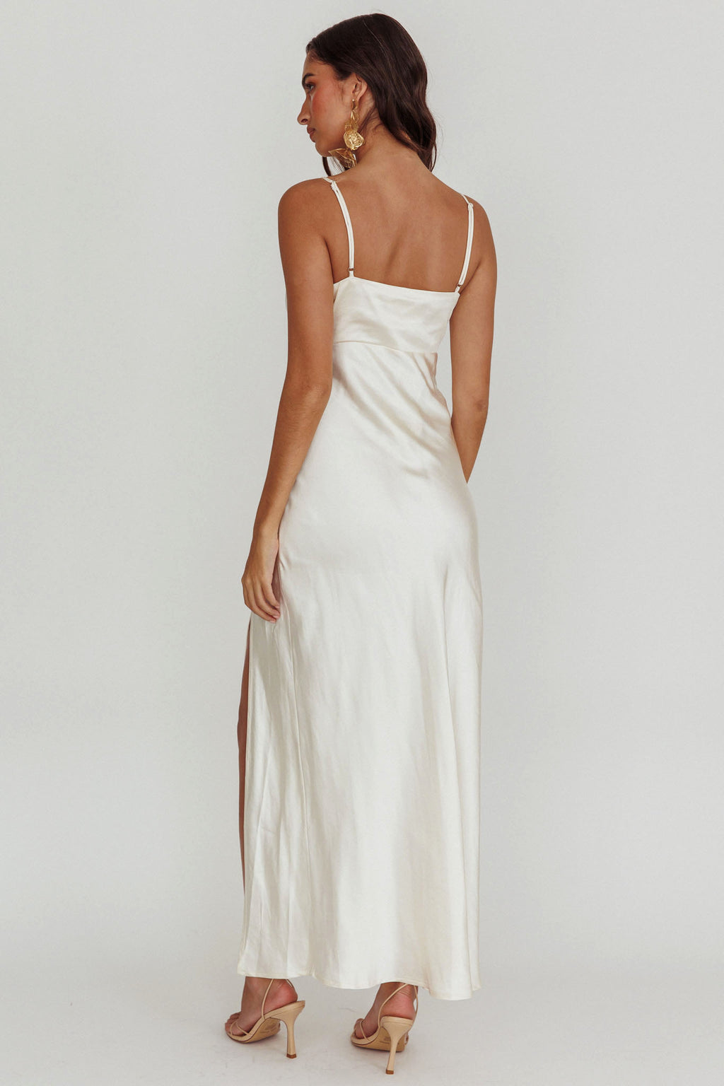 Marlie Side Pleat Maxi Dress Oyster by Selfie Leslie