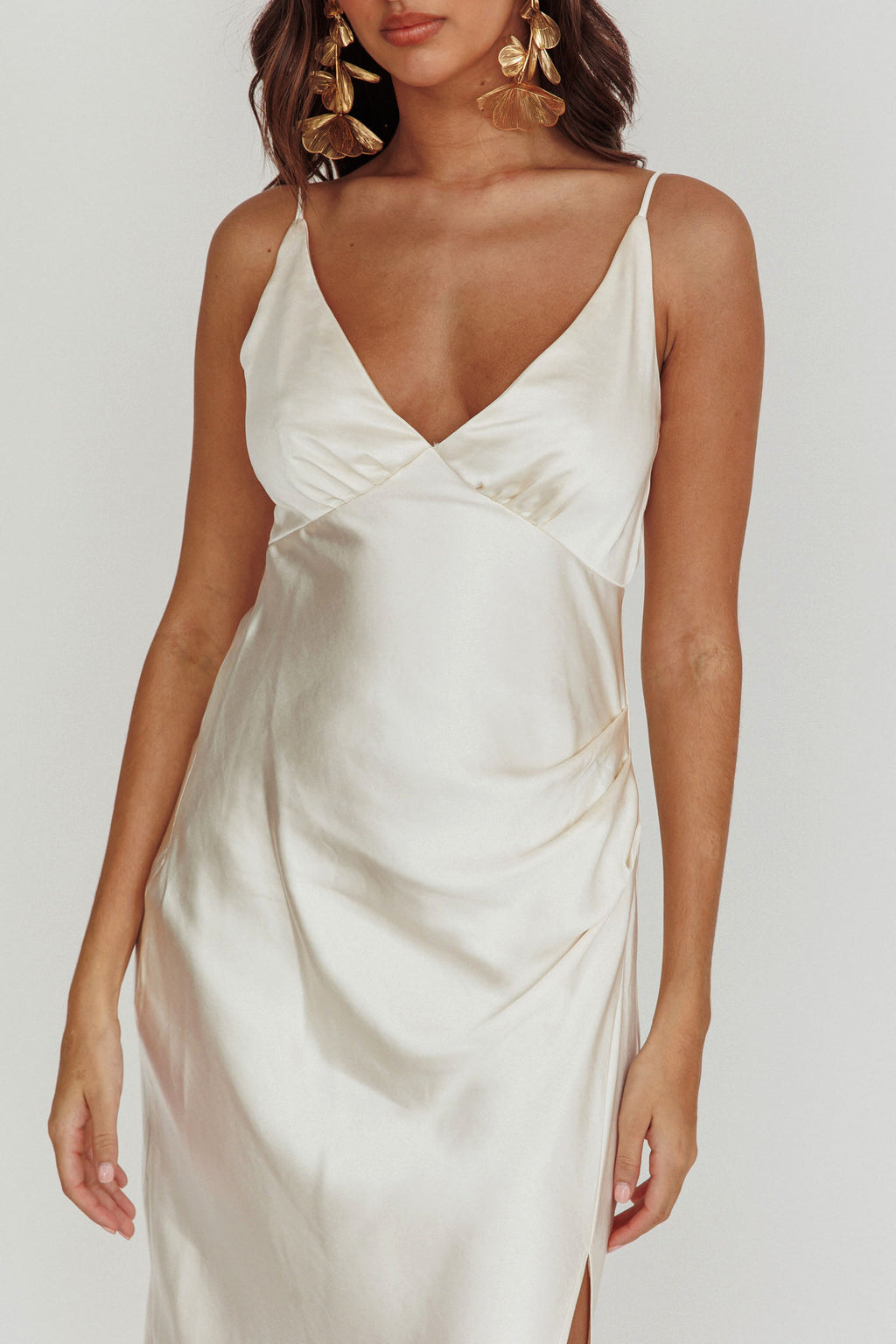 Marlie Side Pleat Maxi Dress Oyster by Selfie Leslie