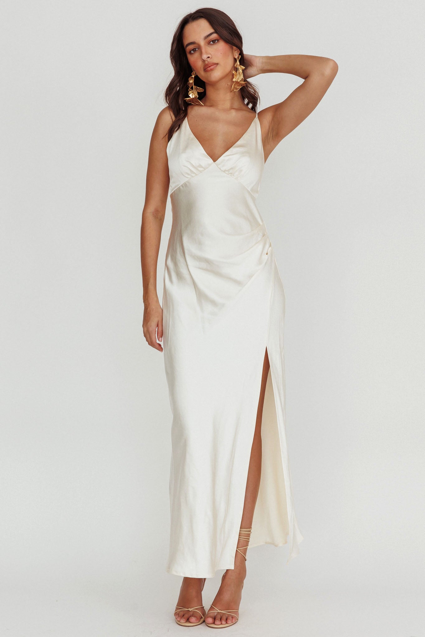 Marlie Side Pleat Maxi Dress Oyster by Selfie Leslie