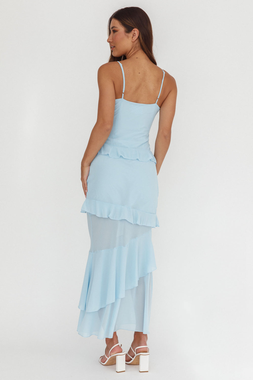 Marlie Frill Trim Rosette Maxi Dress Blue by Selfie Leslie