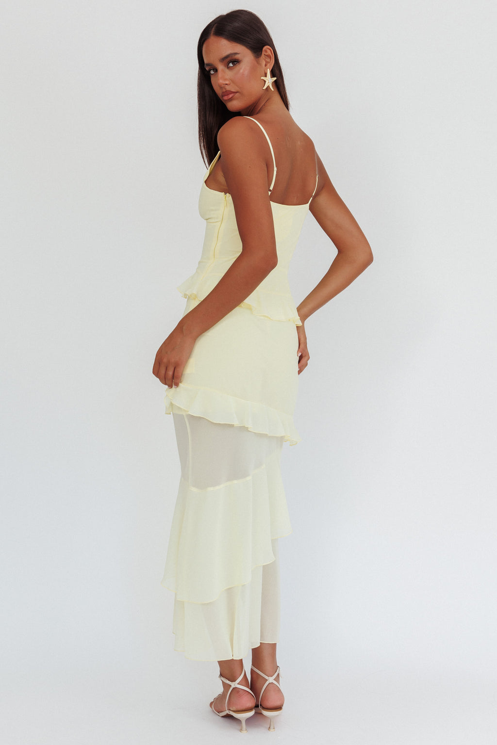Marlie Frill Trim Rosette Maxi Dress Butter by Selfie Leslie