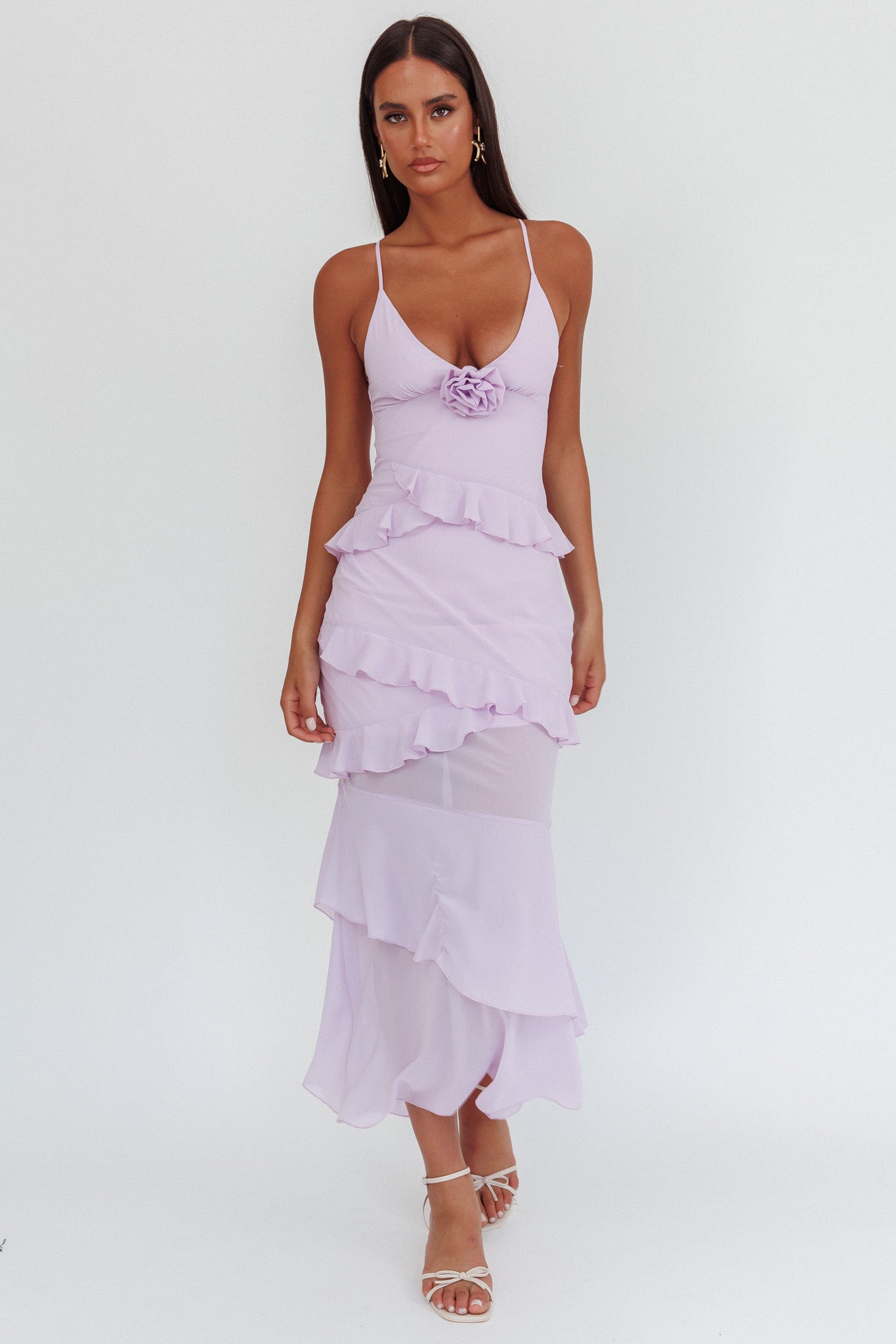 Marlie Frill Trim Rosette Maxi Dress Lilac by Selfie Leslie