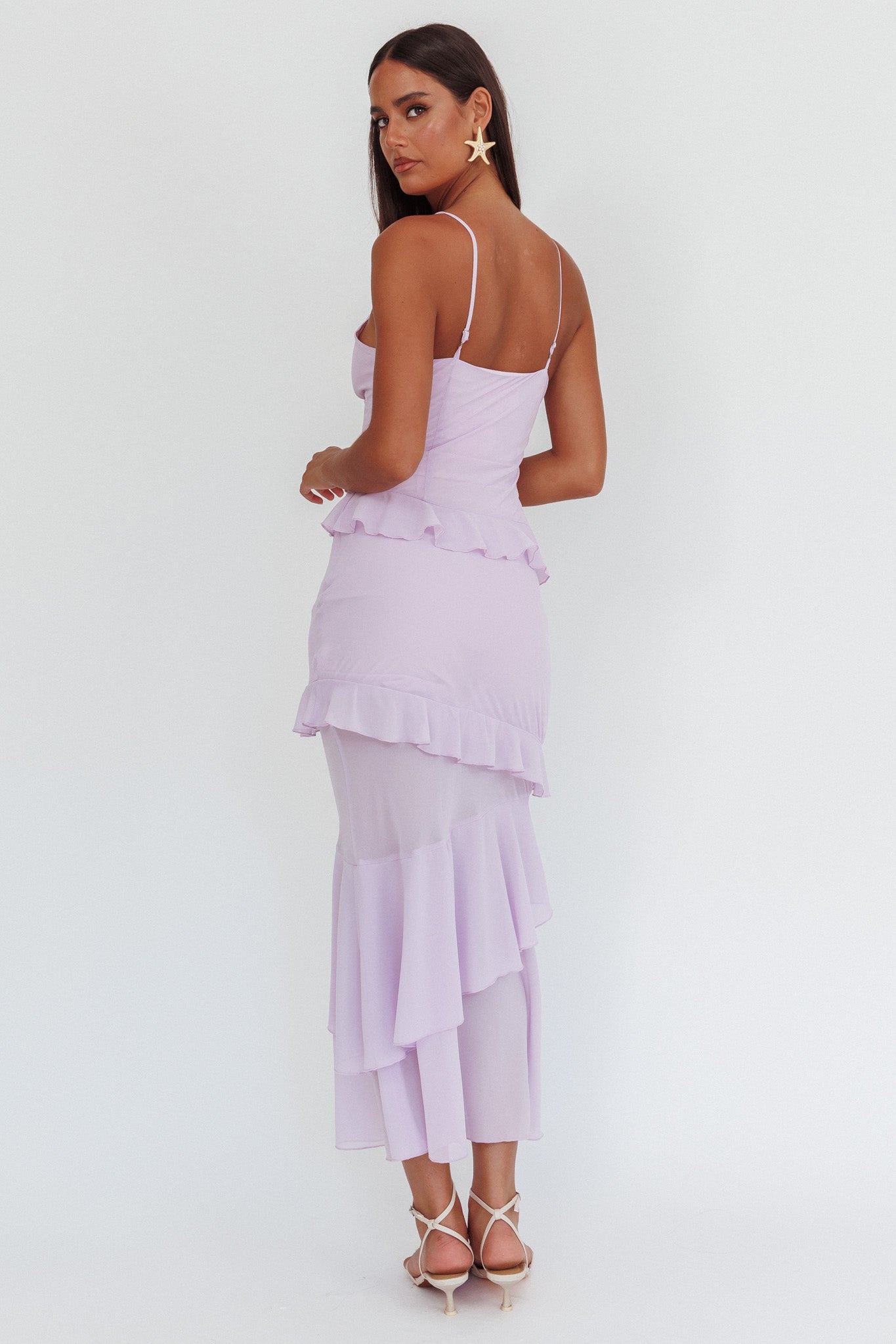 Marlie Frill Trim Rosette Maxi Dress Lilac– Selfie Leslie
