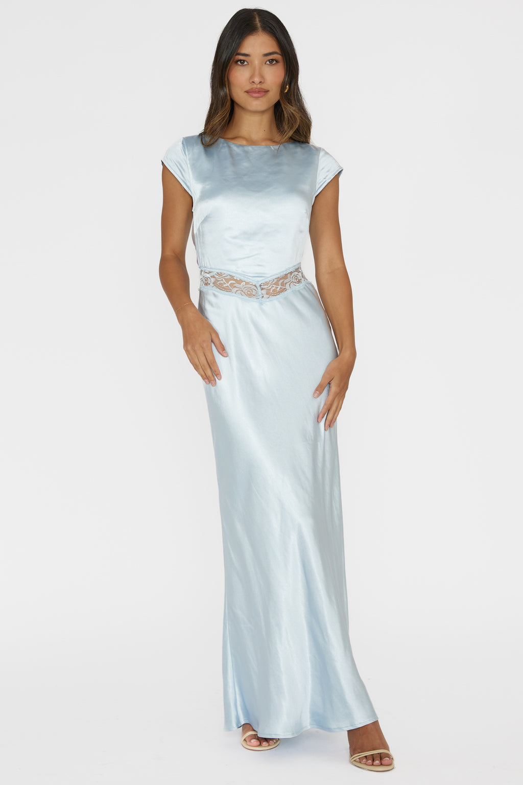 Taken Heart Lace Trim Tied Back Dress Baby Blue by Selfie Leslie