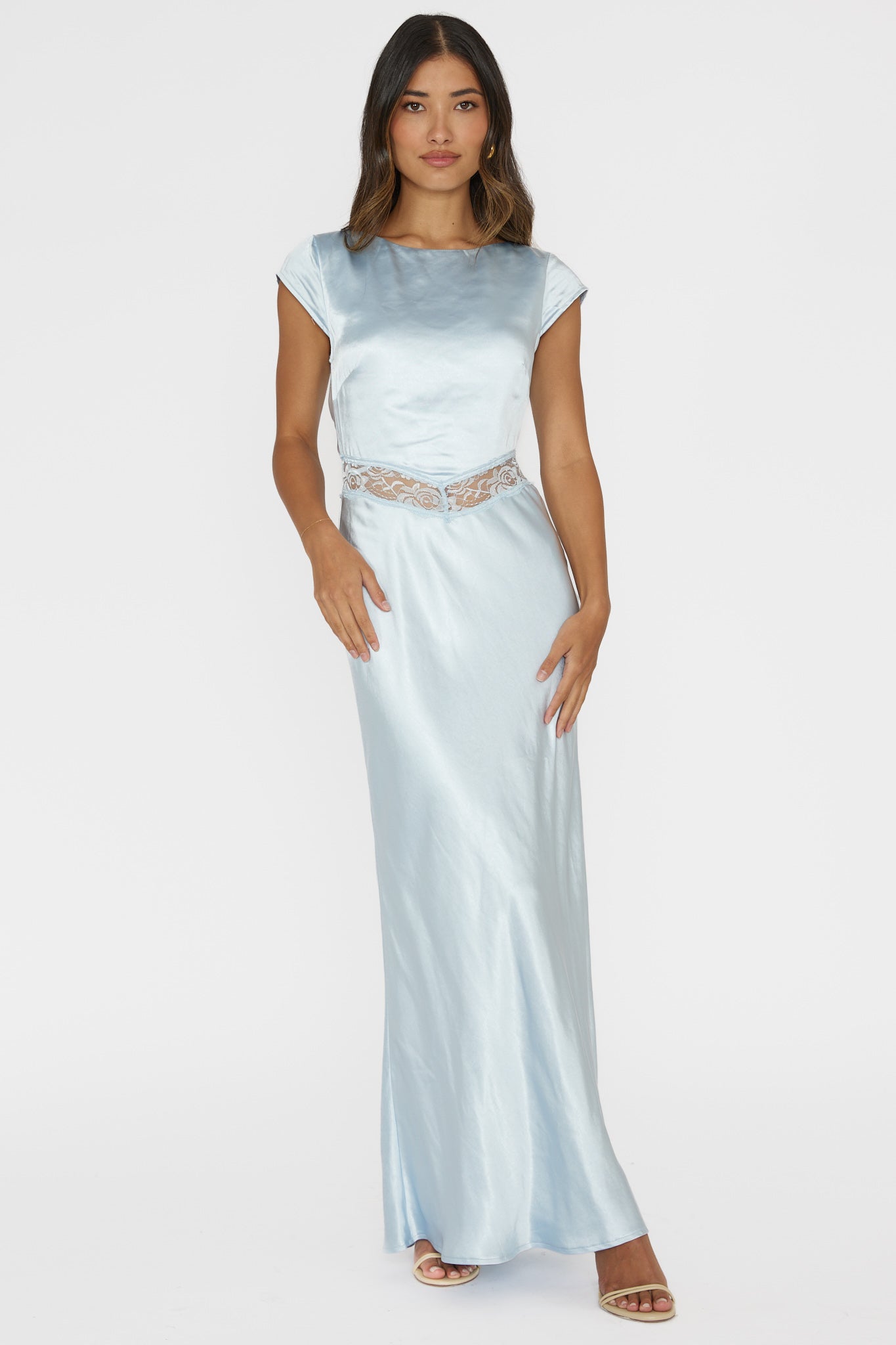 Taken Heart Lace Trim Tied Back Dress Baby Blue by Selfie Leslie
