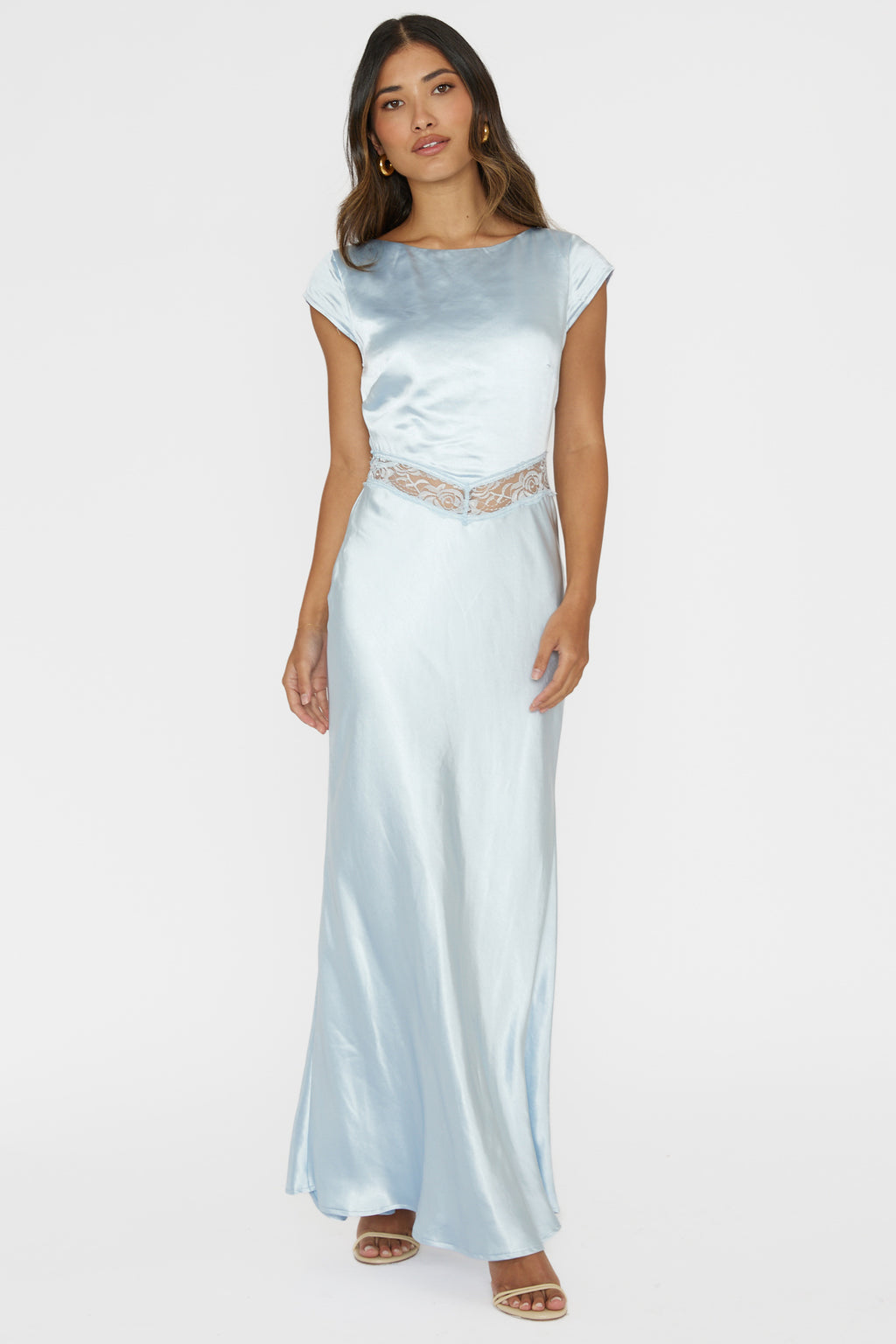 Taken Heart Lace Trim Tied Back Dress Baby Blue by Selfie Leslie