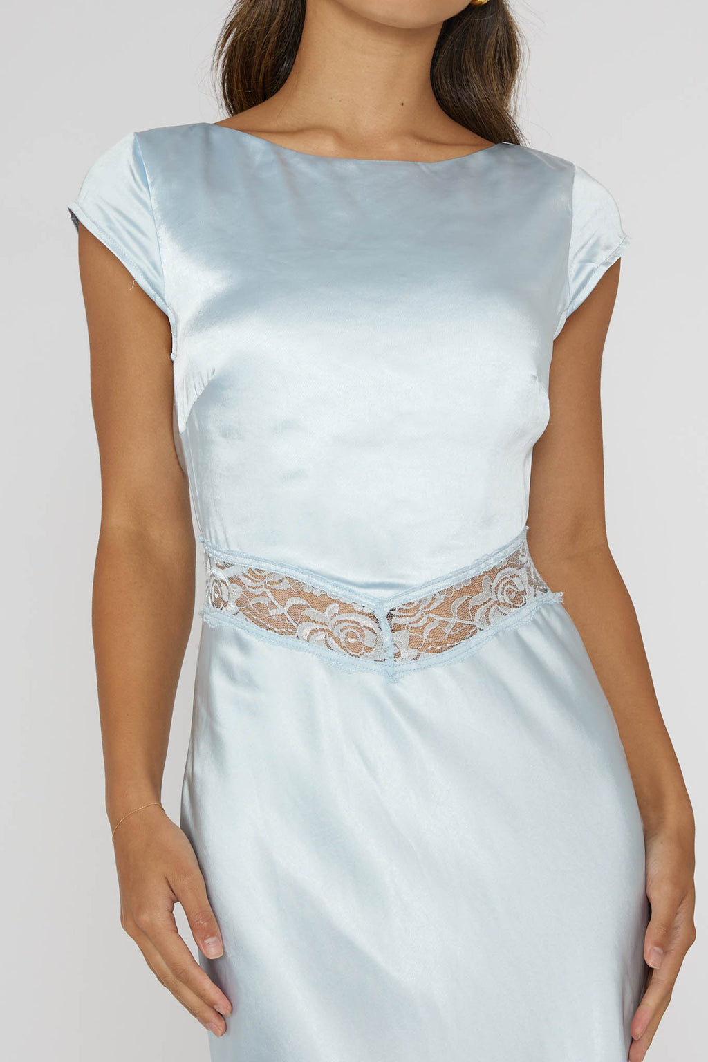 Taken Heart Lace Trim Tied Back Dress Baby Blue by Selfie Leslie