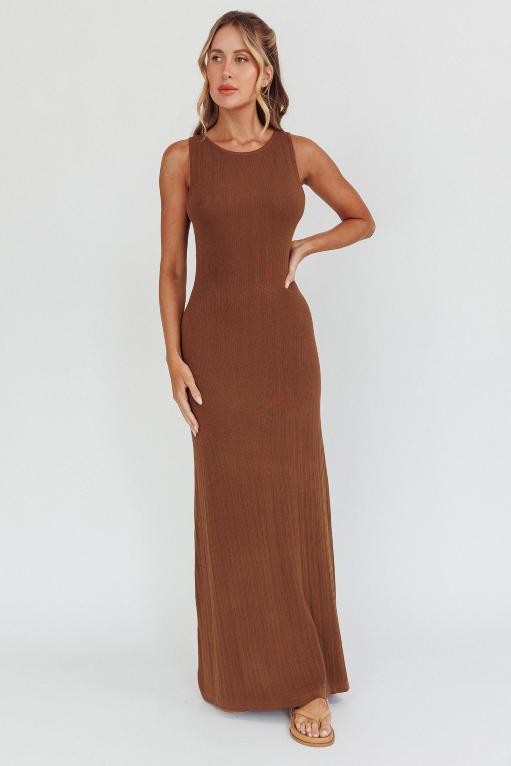 Tarli Low Back Maxi Dress Chocolate by Selfie Leslie