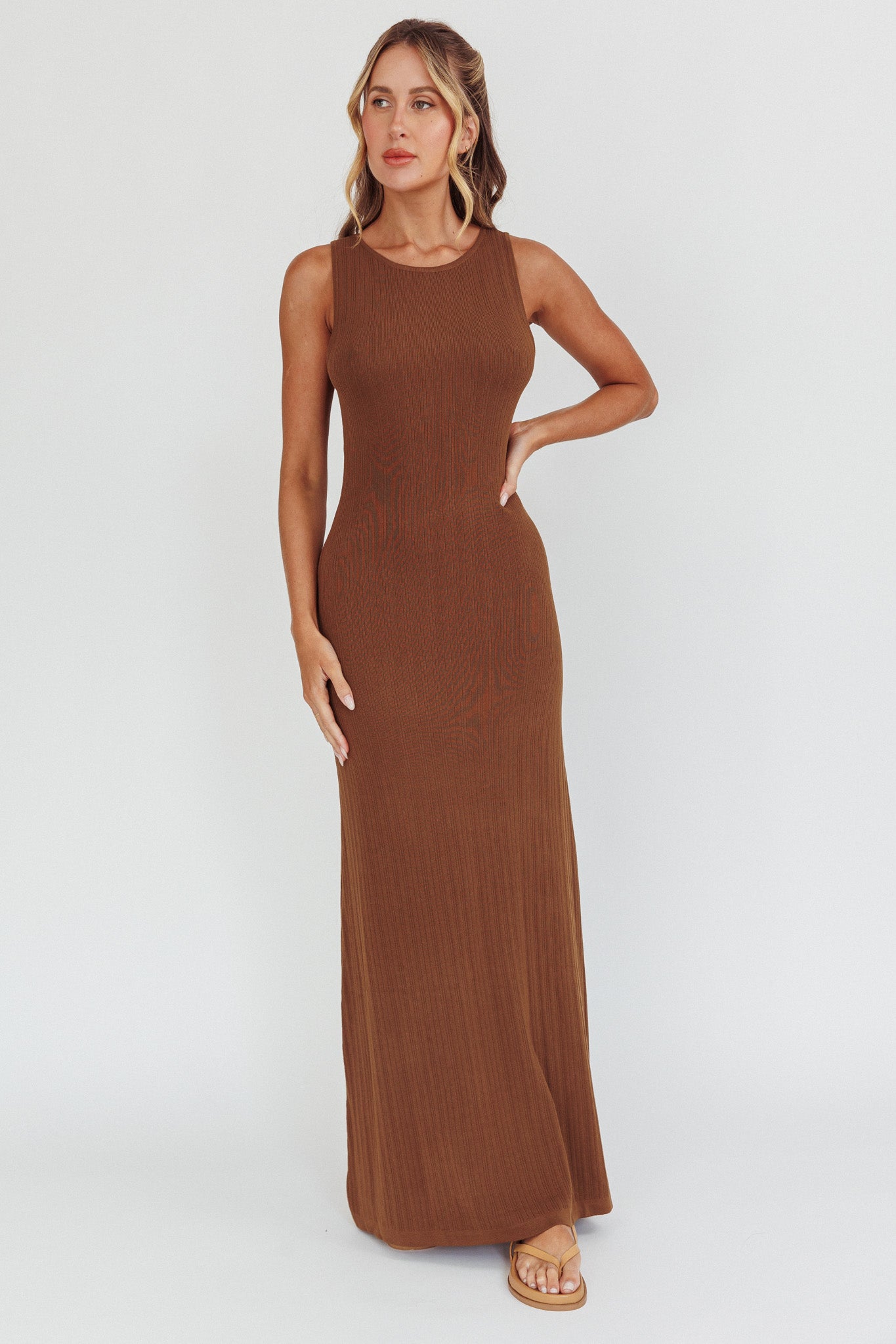 Tarli Low Back Maxi Dress Chocolate by Selfie Leslie