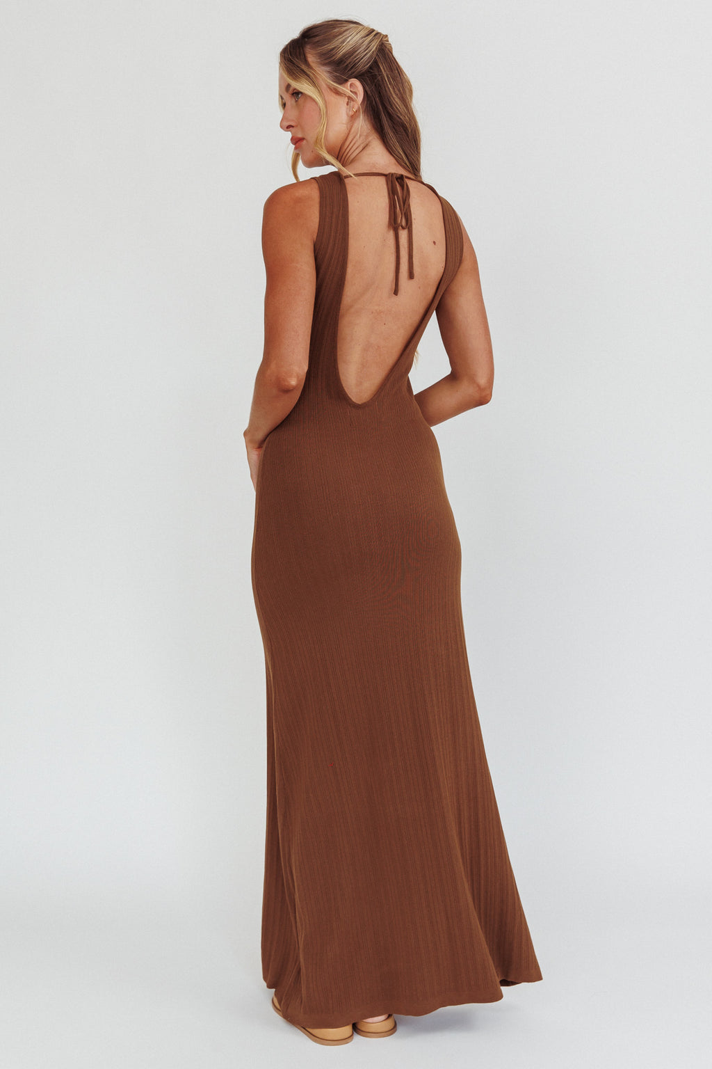 Tarli Low Back Maxi Dress Chocolate by Selfie Leslie