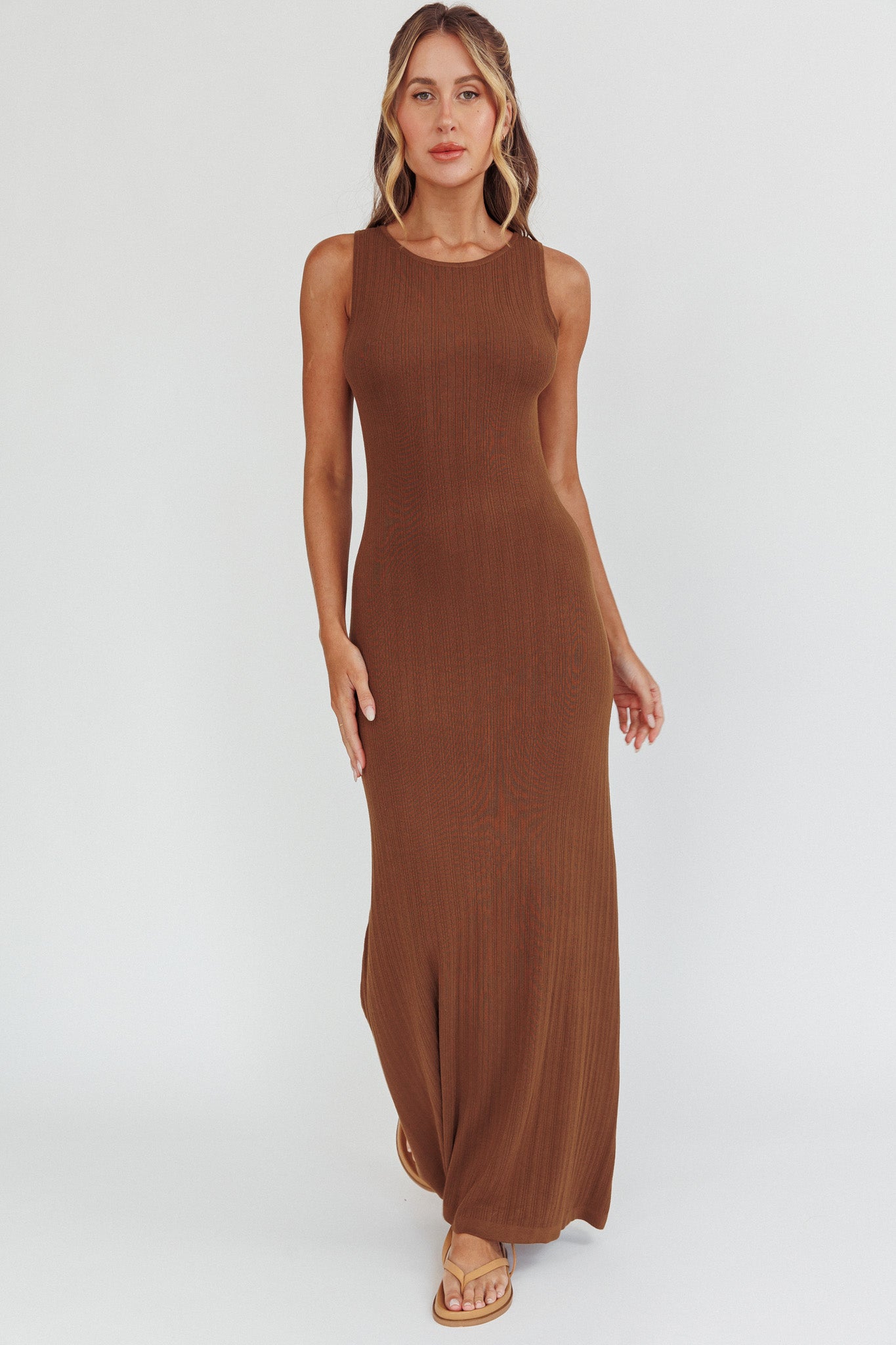 Tarli Low Back Maxi Dress Chocolate by Selfie Leslie