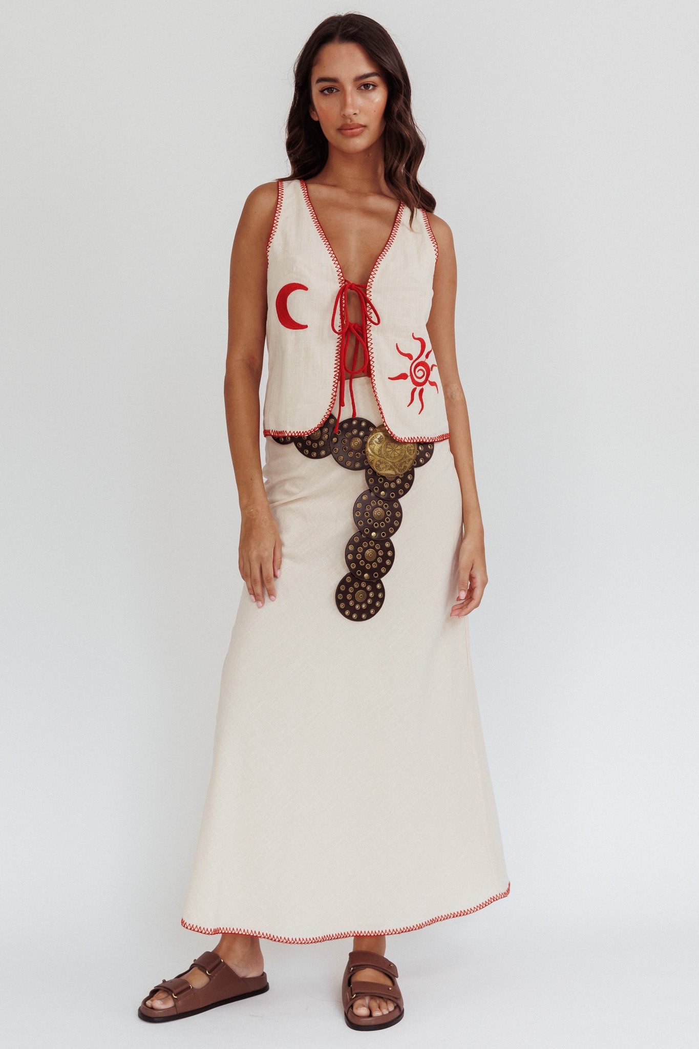 Dose Of Sunshine Blanket Stitch Skirt Beige by Selfie Leslie