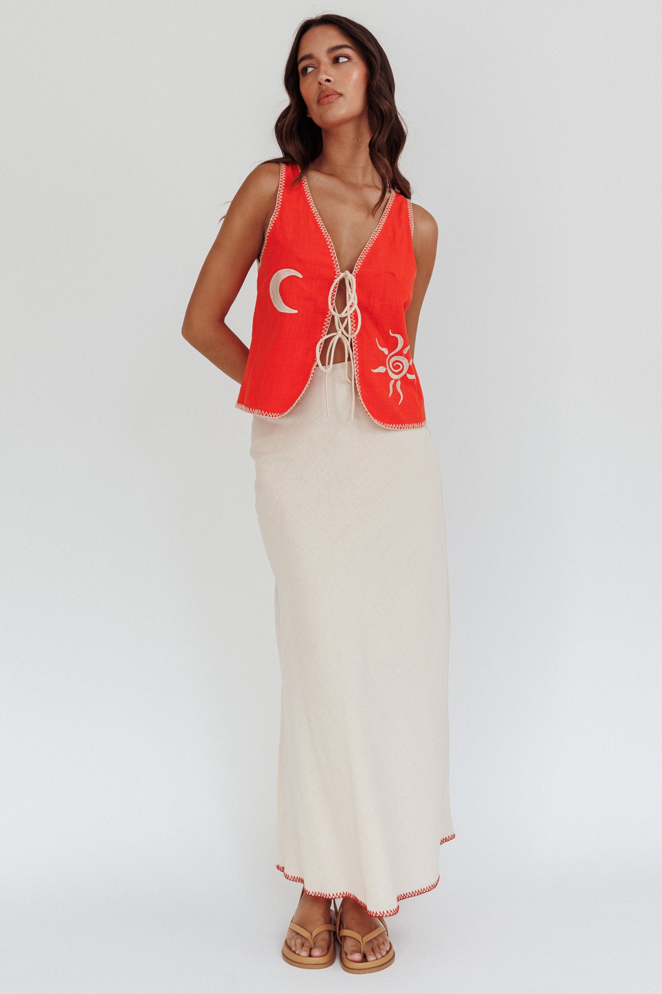 Dose Of Sunshine Blanket Stitch Skirt Beige by Selfie Leslie